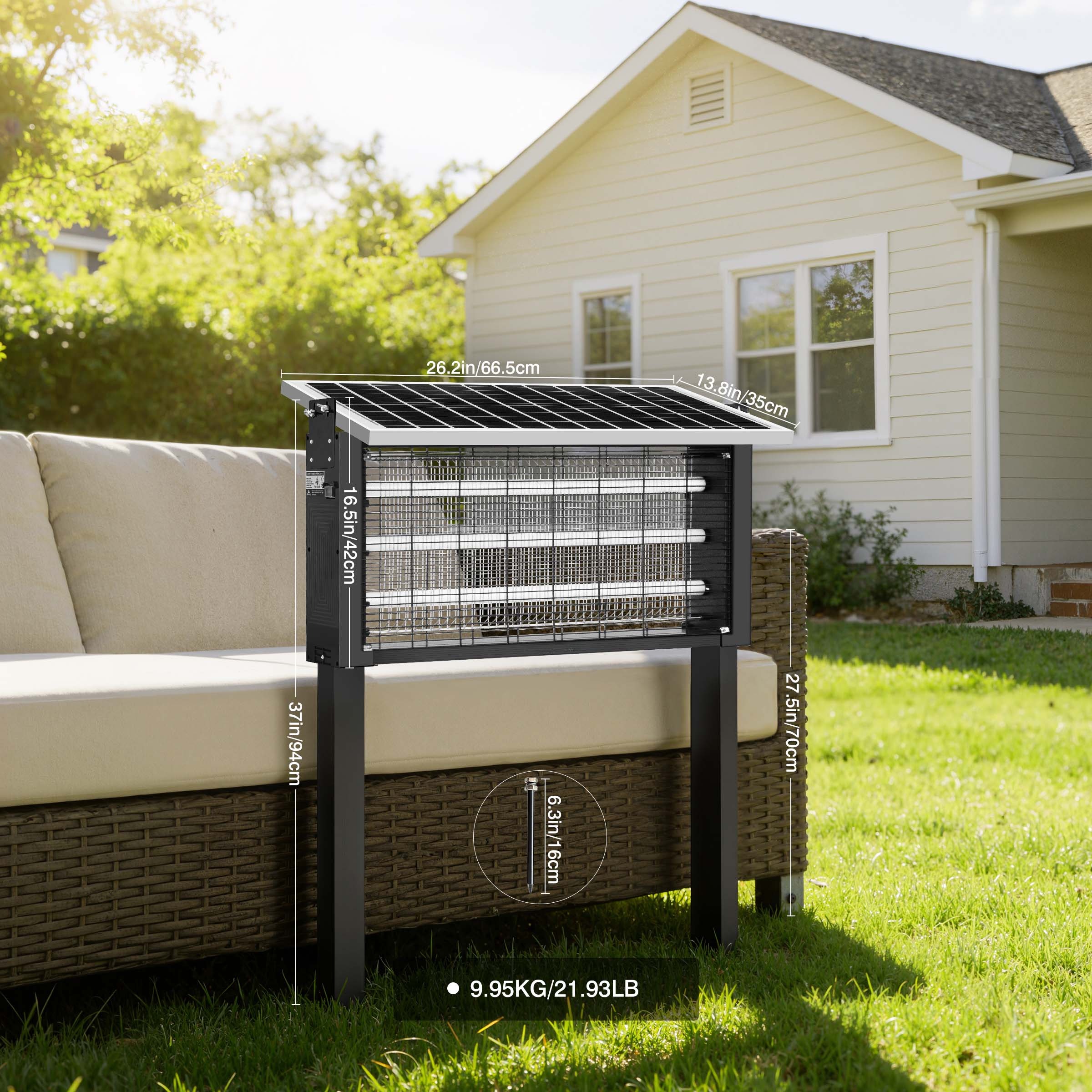 HYKOONT Solar LED Outdoor Insect Zapper - 3500V Triple Tube, Dusk-to-Dawn UV-C, Mosquito Trap Killer, LED Mosquito Trap, Home Pest Control, Flying Insect Control for Summer Gardens