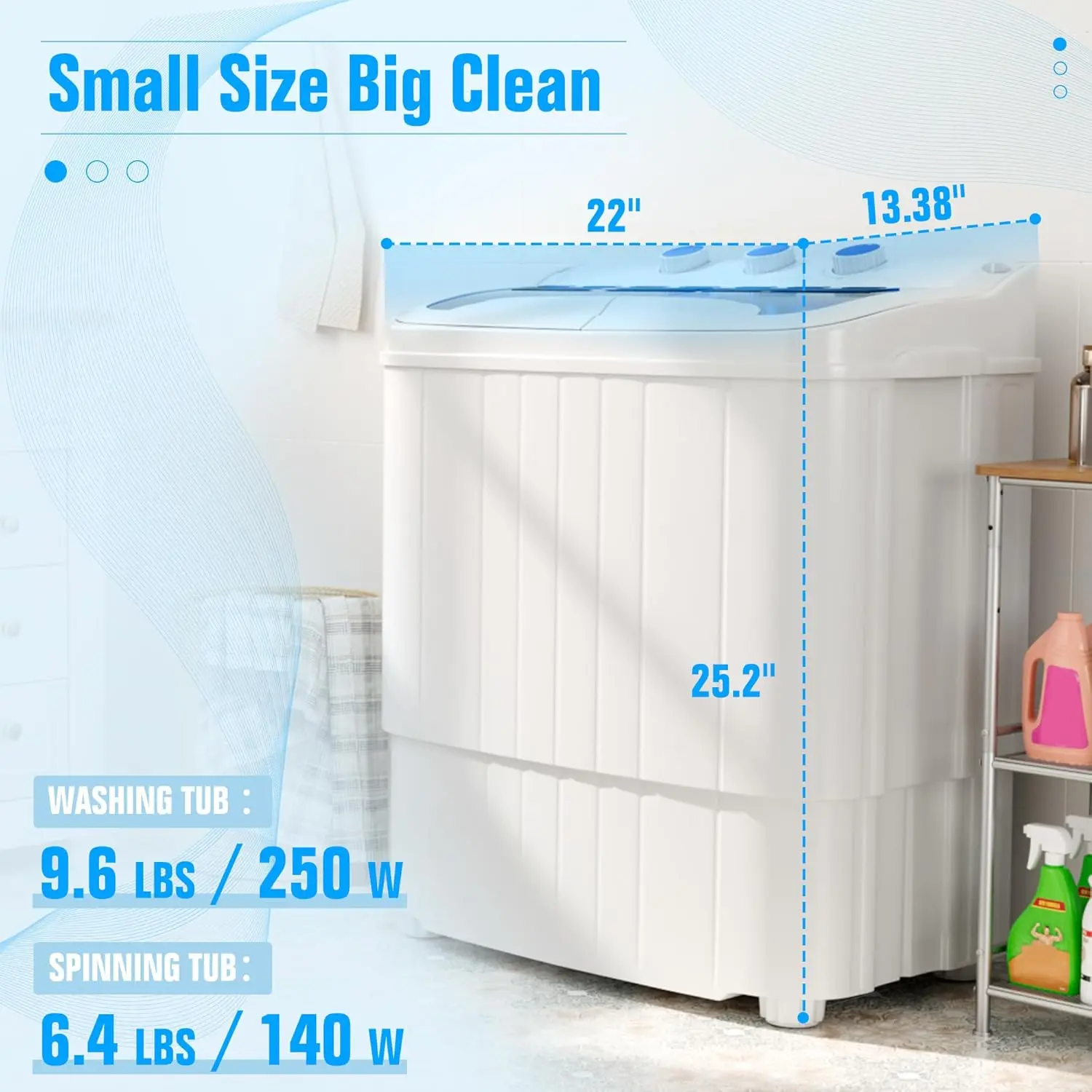 🎁Oferta por tiempo limitado👕Lavadora portátil de doble cubeta, 16 libras