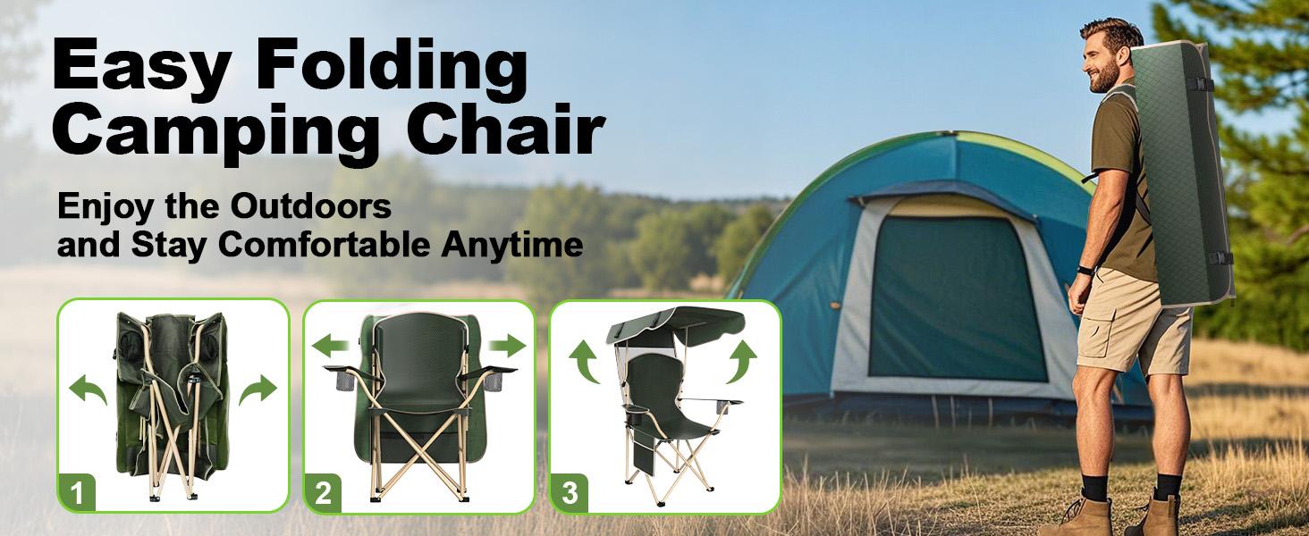 【SummerVibes】New Upgrade Wide lawn chair, Uhair camping chair with foldable sunshade, suitable for beach camping, foldable outdoor fishing/sports | Comes with two cup holders and storage bag,home decor,camping essentials