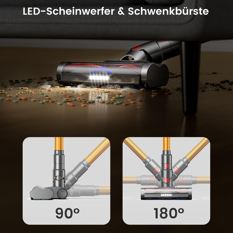 Aspiradora inalámbrica, 250 W de potencia/25 000 Pa de succión, 45 minutos de autonomía, pantalla táctil LED, diseño antienredos, se puede colocar en posición vertical.