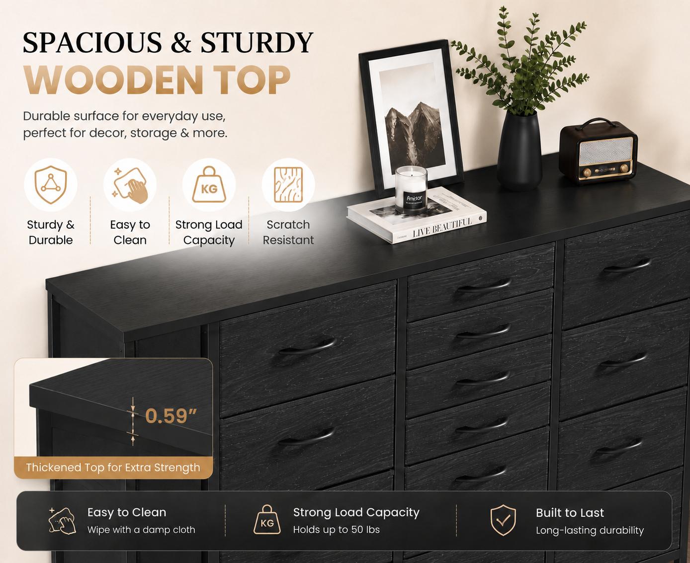 【Budget-Friendly Homehacks】Raybee 16 Deep Drawers Tall Dresser for Bedroom, Extra Large Fabric Chest of Drawers with Steel Frame, Wide Clothes Storage Tower Organizer Unit for Closet, Dorm, Living Room, Space Saving Vertical Furniture, Easy Assembly