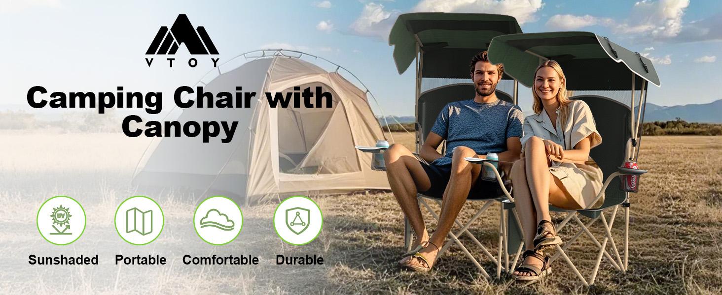 【SummerVibes】New Upgrade Wide lawn chair, Uhair camping chair with foldable sunshade, suitable for beach camping, foldable outdoor fishing/sports | Comes with two cup holders and storage bag,home decor,camping essentials