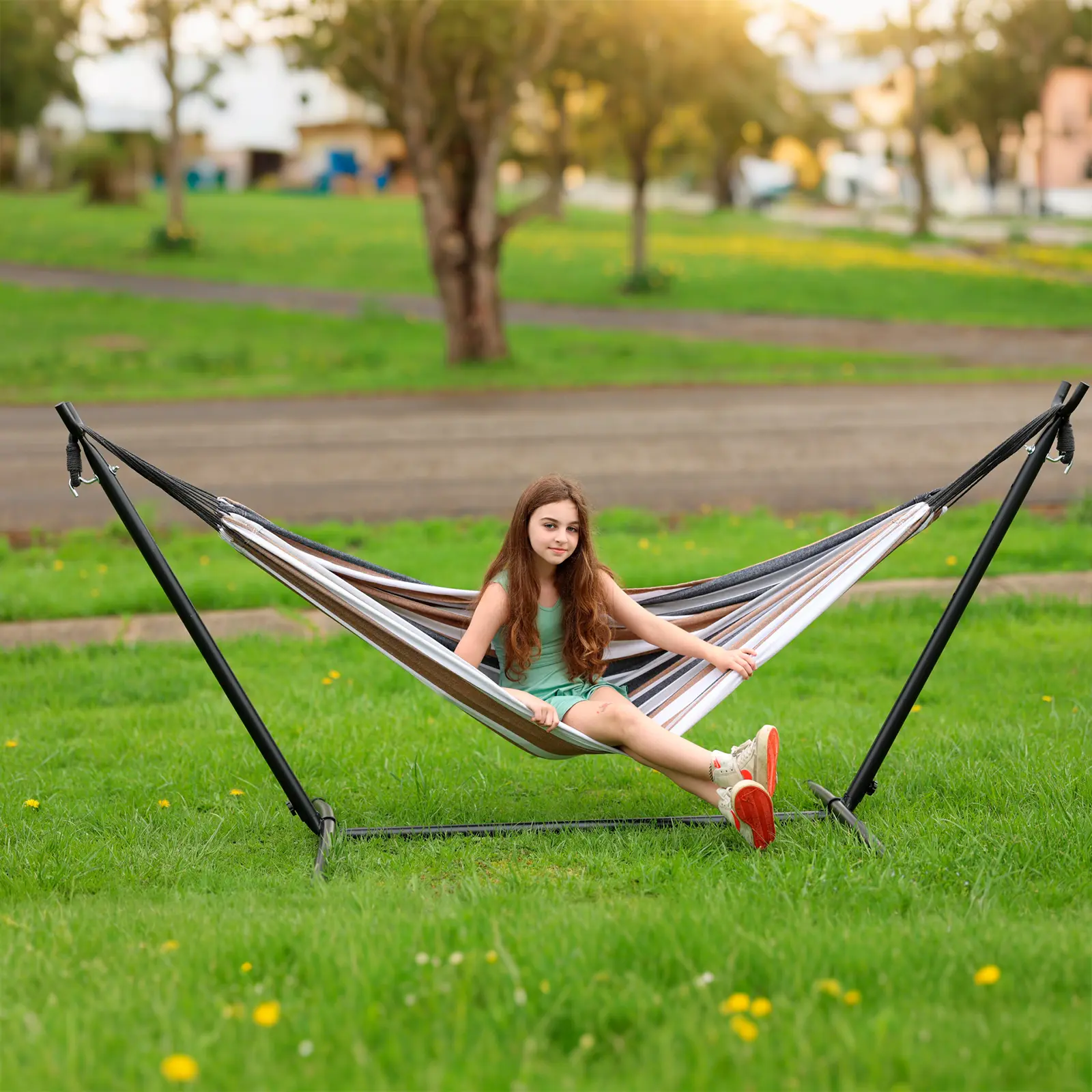 Premium Brazilian Style Hammock with Steel Stand and Carry Bag