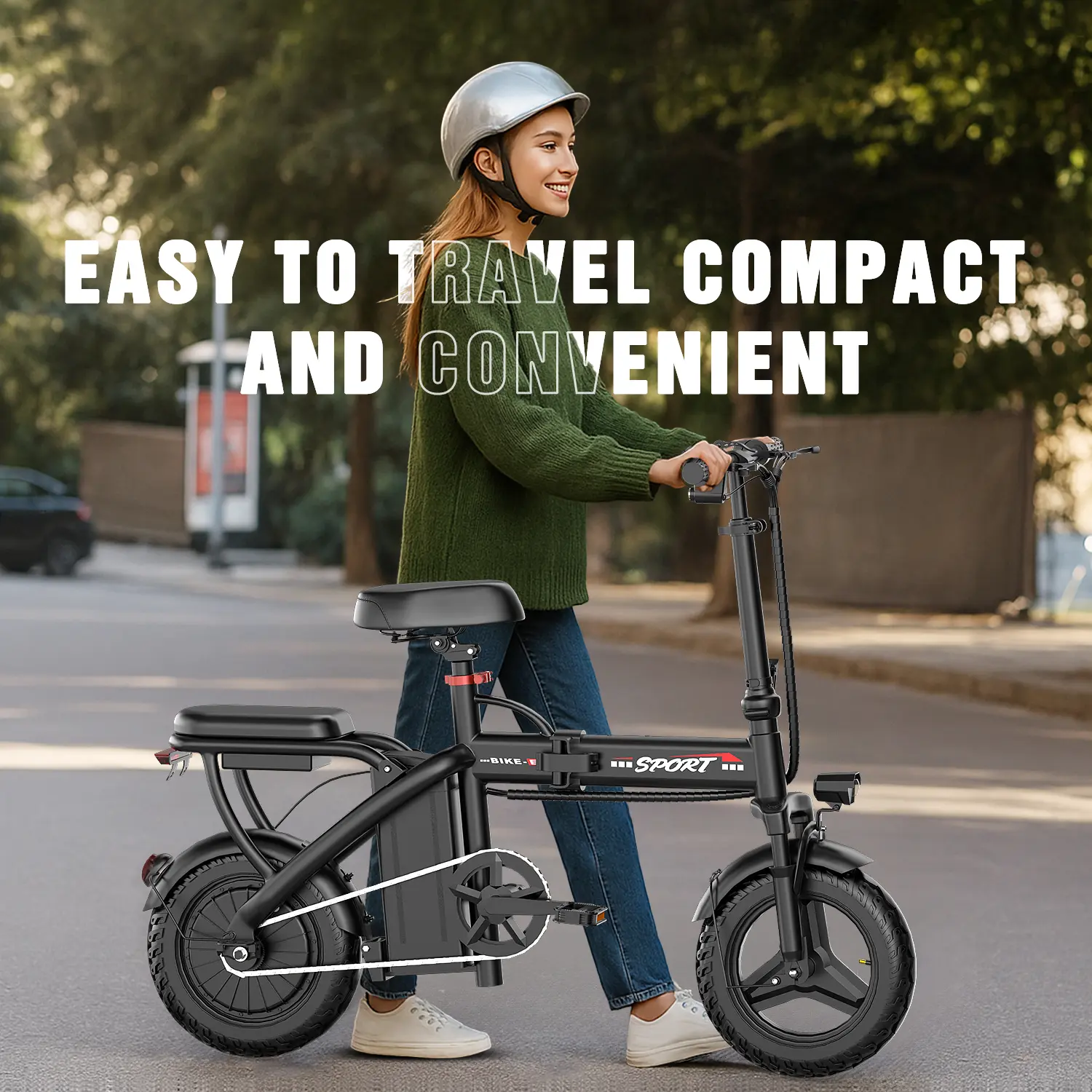 🎁 Rebajas de liquidación 💨 Bicicleta eléctrica plegable, potencia máxima de 1200 W, velocidad máxima de 25 millas/hora, ruedas neumáticas de 14 pulgadas, autonomía de 22 a 40 millas, freno de disco en la rueda trasera, asiento doble