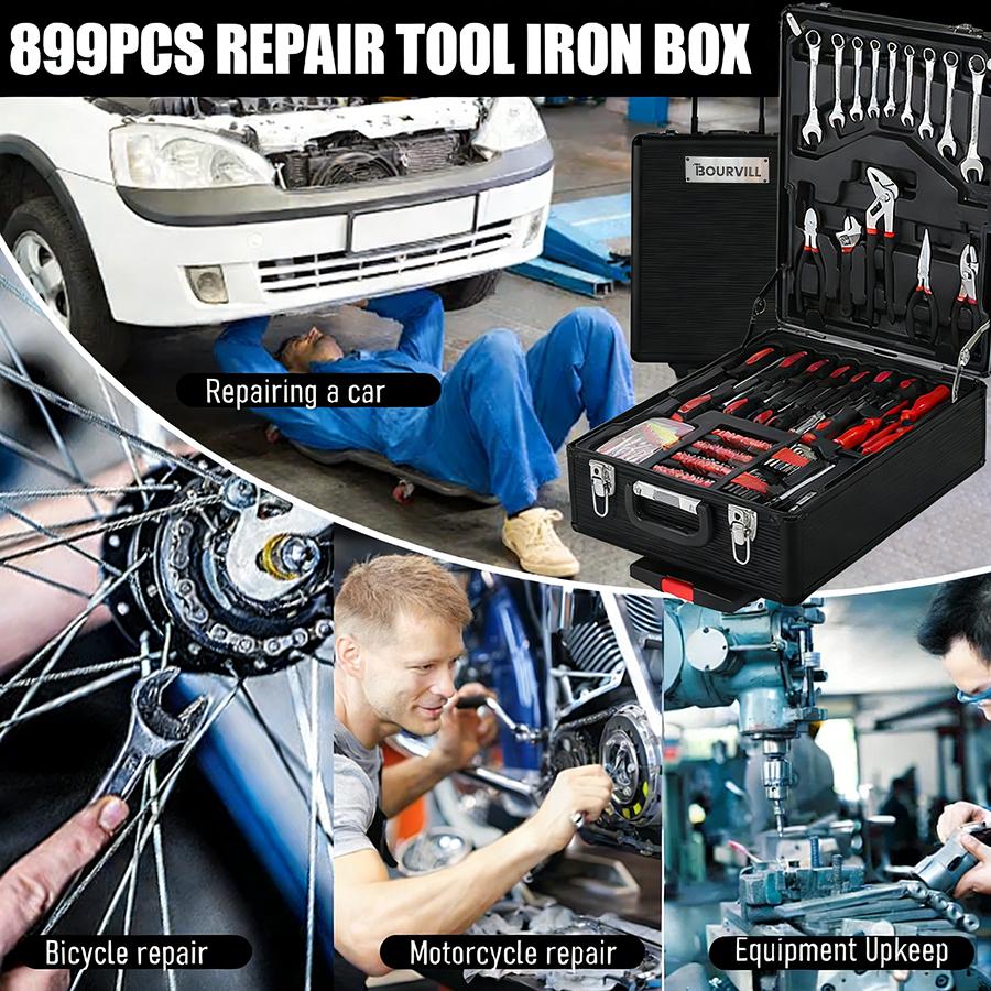 Bourvill 899-Piece Tool Set - High-Capacity Portable Metal Tool Case,Wheeled Mobile Tool Cabinet, and 4-Tier Aluminum Alloy Storage Unit- A Complete Kit for Mechanical Repair & Home Maintenance#summerfinds Bourvill 899-Piece Tool Set - High-Capacity Portable Metal Tool Case,Wheeled Mobile Tool Cabinet, and 4-Tier Aluminum Alloy Storage Unit- A Complete Kit for Mechanical Repair & Home Maintenance#summerfinds