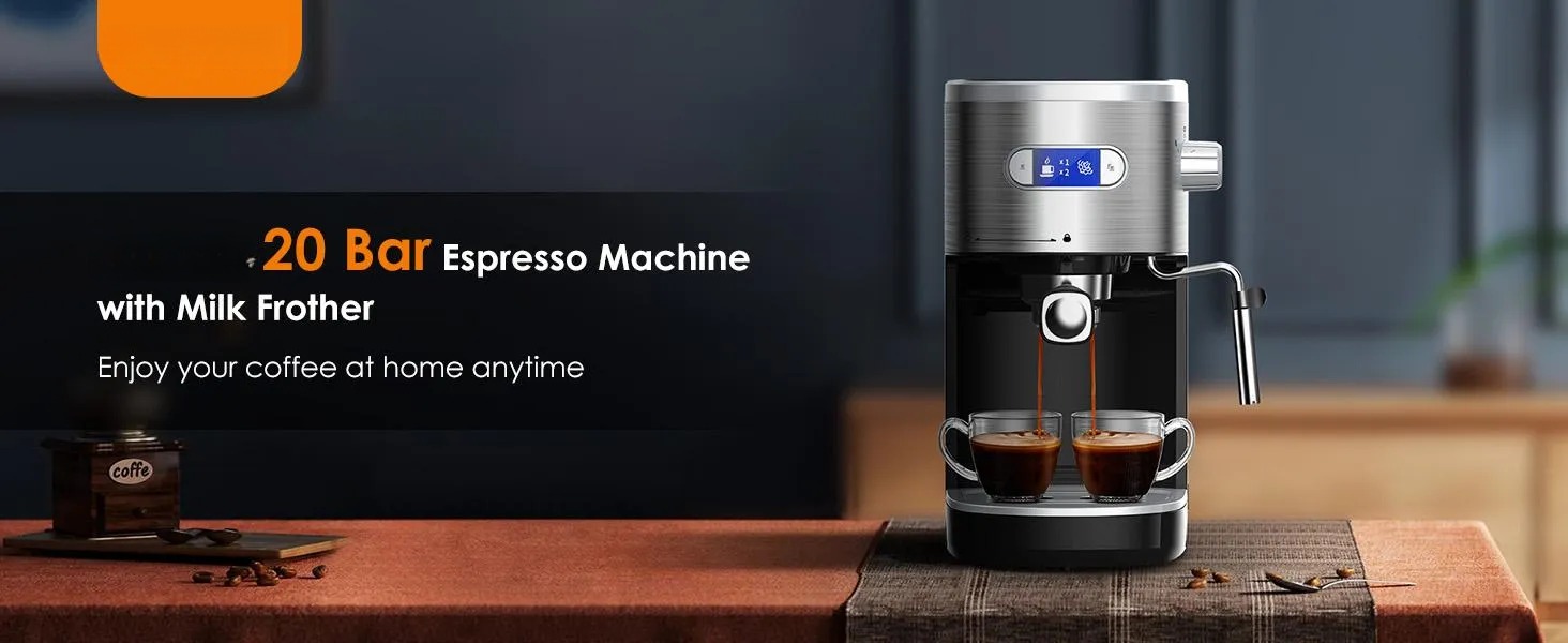 COWSAR Espresso Machine 20 Bar, Semi-Automatic Coffee Maker with Milk Frother Steam Wand, Nespresso Capsule Compatible, 45 oz Removable Water Tank for Cappuccino, Latte, Home,1350W