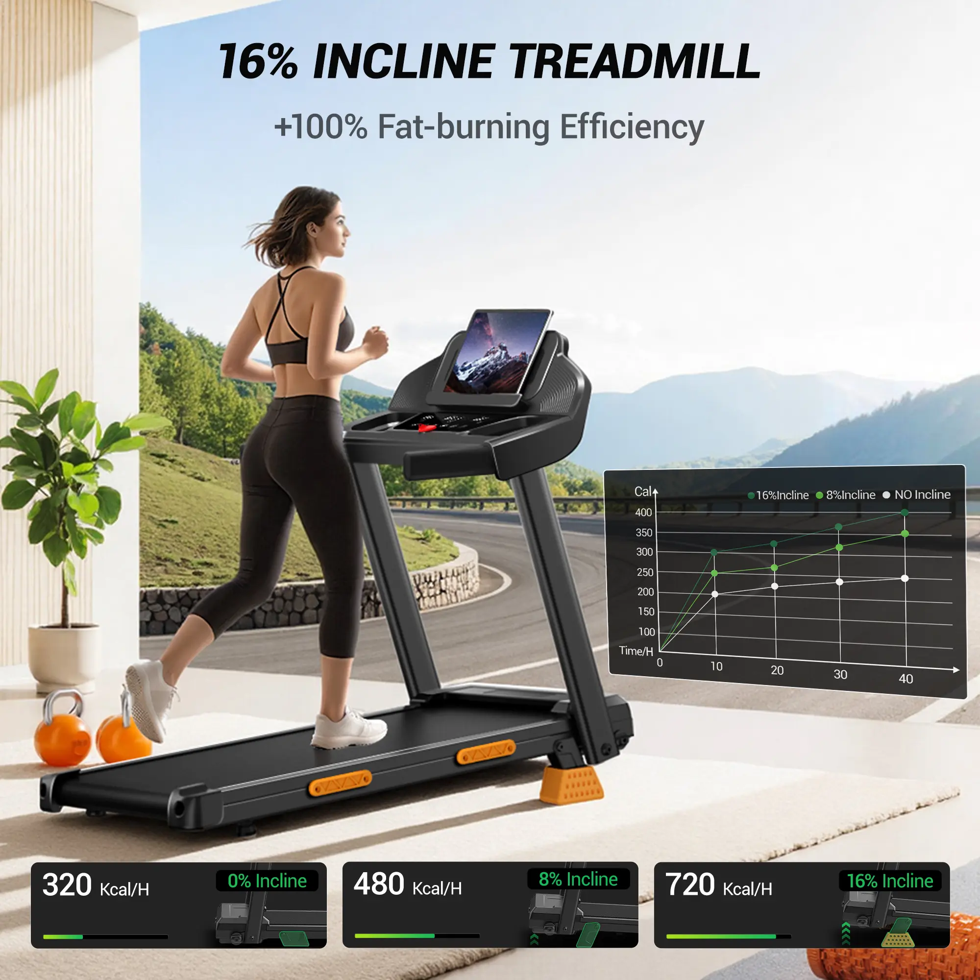 🎁 Rebajas de liquidación 💨 Cinta de correr plegable con barandillas y inclinación (16 % de inclinación) — Motor silencioso de 3,0 caballos de potencia, capacidad de carga de 400 libras, pantalla LED