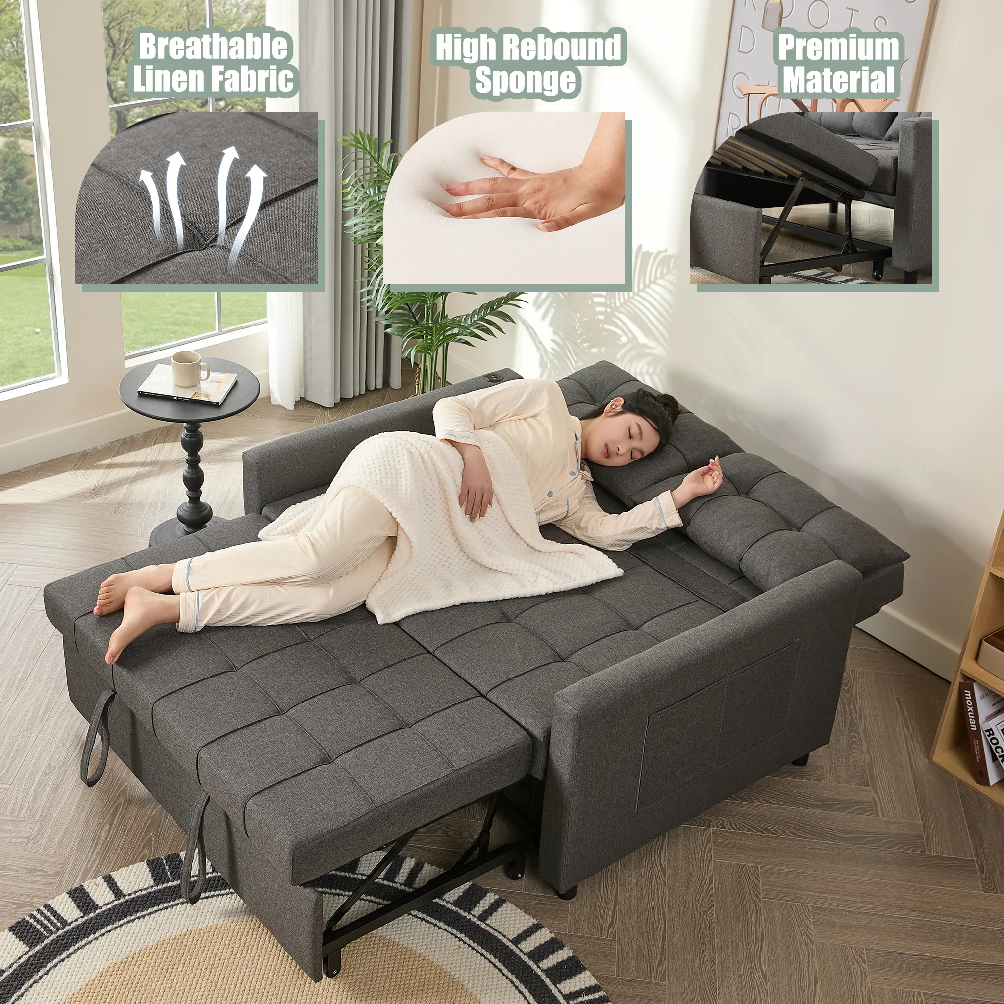 Sofá cama GOSUHI de 52" con cama extraíble - Beige