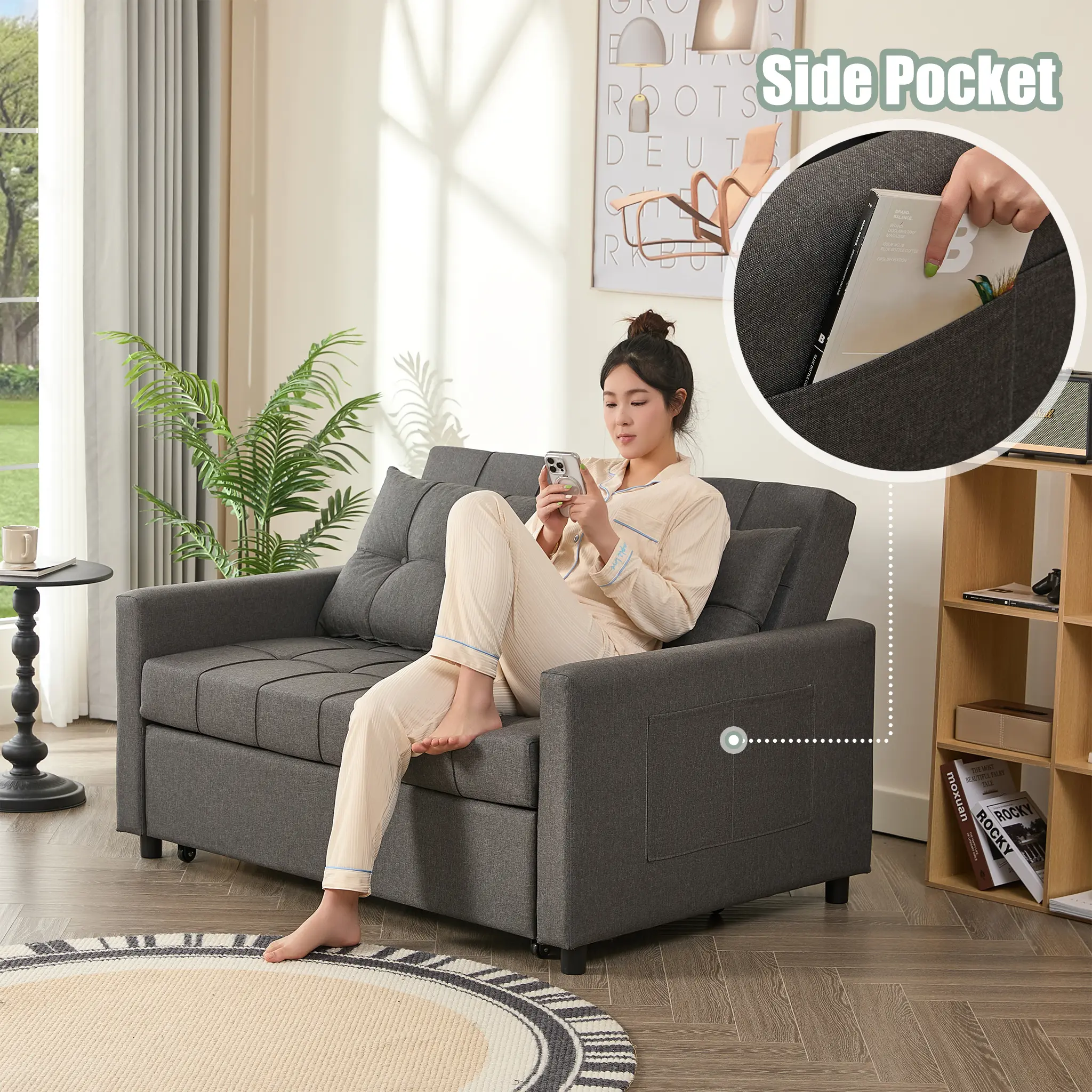 Sofá cama GOSUHI de 52" con cama extraíble - Beige