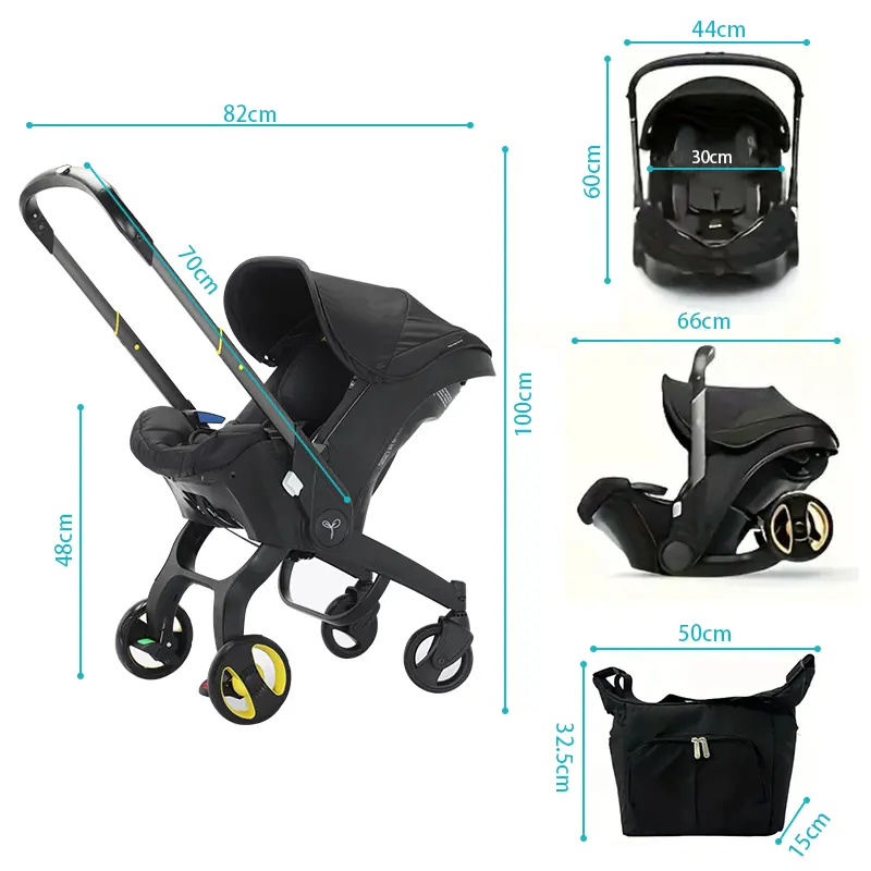 Cochecito plegable de cuatro ruedas con bolsa de regalo