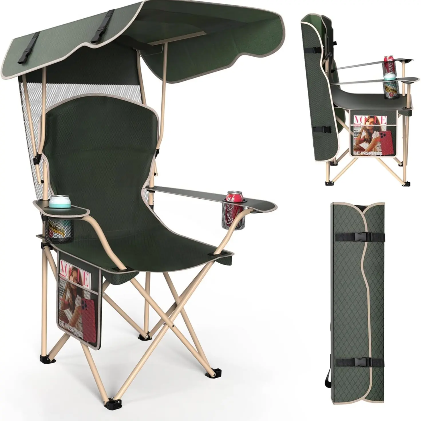 🎁 Oferta por tiempo limitado 💨 Silla de camping espaciosa y recientemente mejorada (con parasol plegable) que incluye portavasos dobles y una bolsa de almacenamiento.