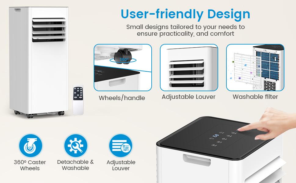 【DFYD】COWSAR 8,000/10,000 BTU Portable Air Conditioners Cool Up to 350/450 Sq.Ft, 4 Modes Portable AC Unit with Remote Control/LED Display/24Hrs Timer/Installation Kits for Bedroom/Home/Office/Dorms, White summerwins