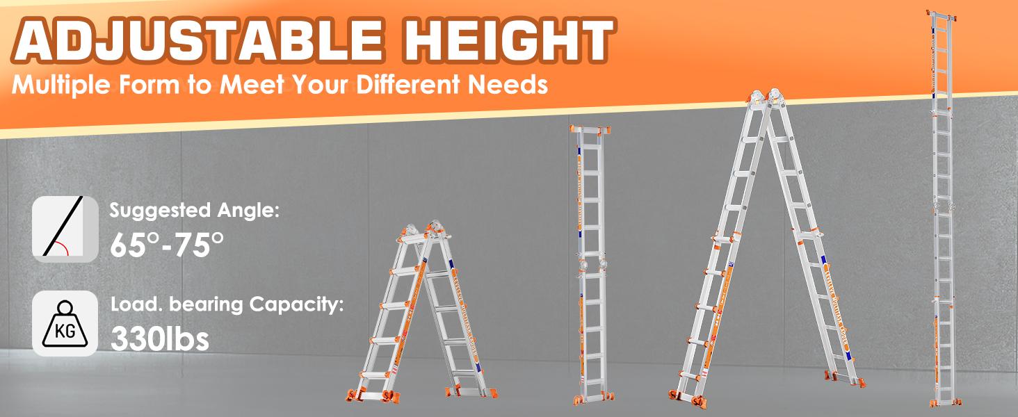 LEVELEVE Extendable Telescopic Multi-Position Ladder - Convertible Modes, A-Frame Step Ladder with Stabilizer Bars, Narrow Folded Width, 330LBS Load Capacity, Wheels, Safe for Home & Outdoor Roof Work, Extendable Telescopic Ladders LEVELEVE Extendable Telescopic Multi-Position Ladder - Convertible Modes, A-Frame Step Ladder with Stabilizer Bars, Narrow Folded Width, 330LBS Load Capacity, Wheels, Safe for Home & Outdoor Roof Work, Extendable Telescopic Ladders