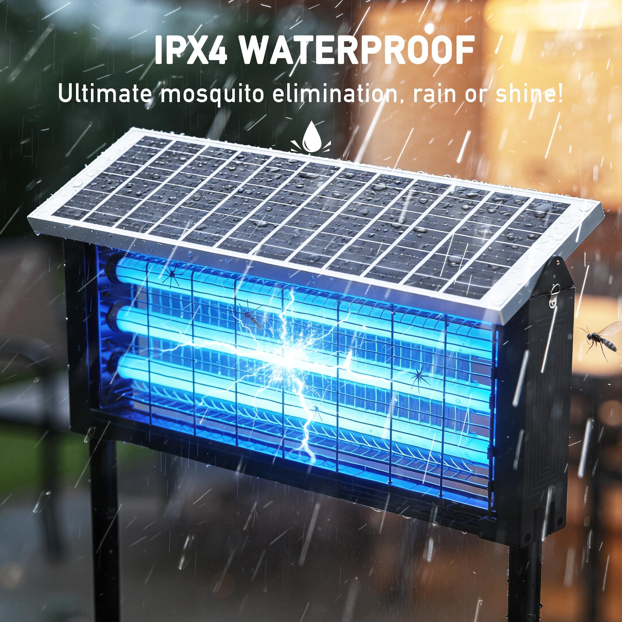 HYKOONT Solar LED Outdoor Insect Zapper - 3500V Triple Tube, Dusk-to-Dawn UV-C, Mosquito Trap Killer, LED Mosquito Trap, Home Pest Control, Flying Insect Control for Summer Gardens