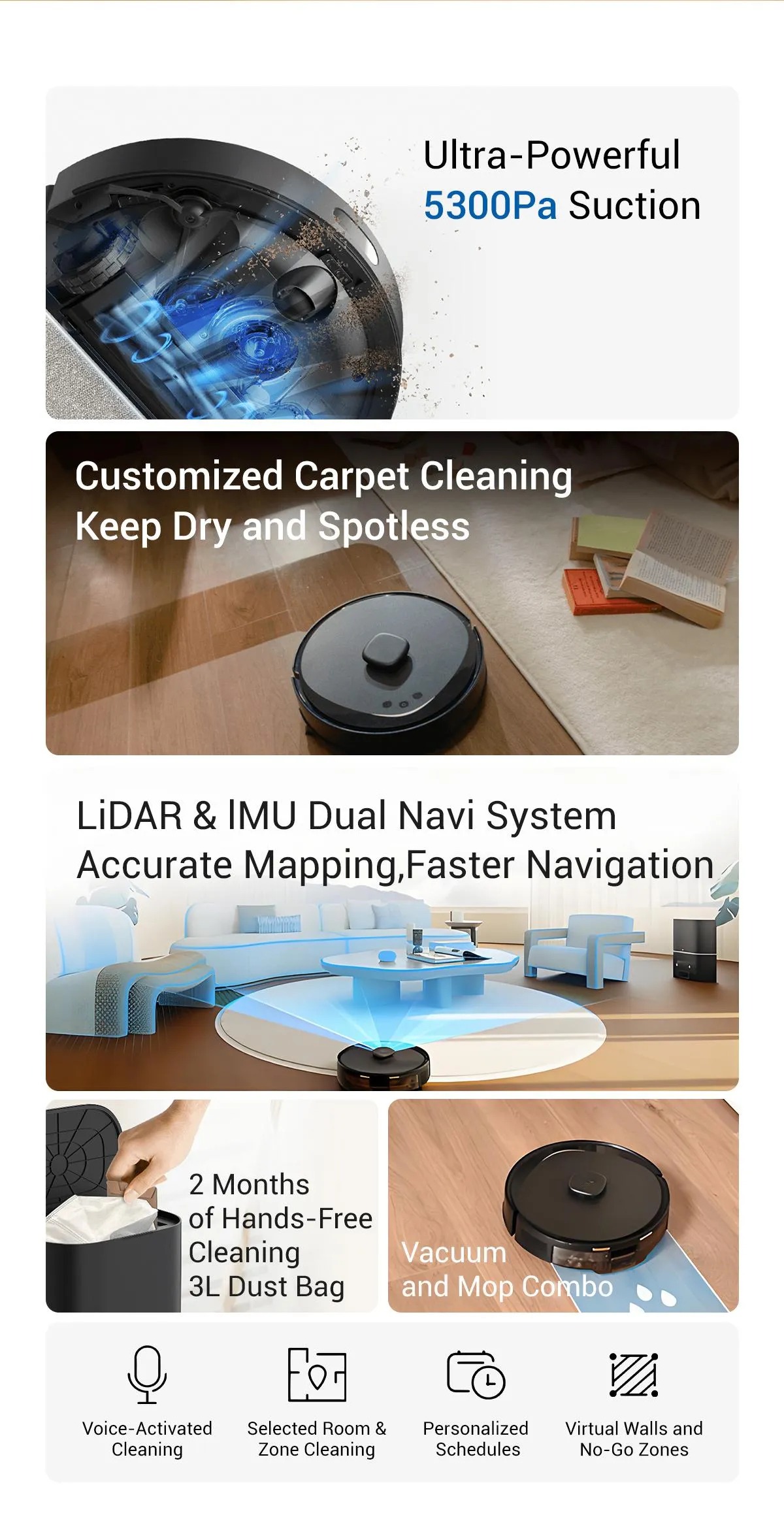 TP-Link & Tapo RV30 MAX Plus: LiDAR Robot Vacuum & Mop with Auto-Empty Dock, 5300Pa,Smart Mapping, Voice Control, 97%+ Dust Pickup, 3L Dust Bag, 2 Months Hands-Free Cleaning,dorm essentials,home essentials