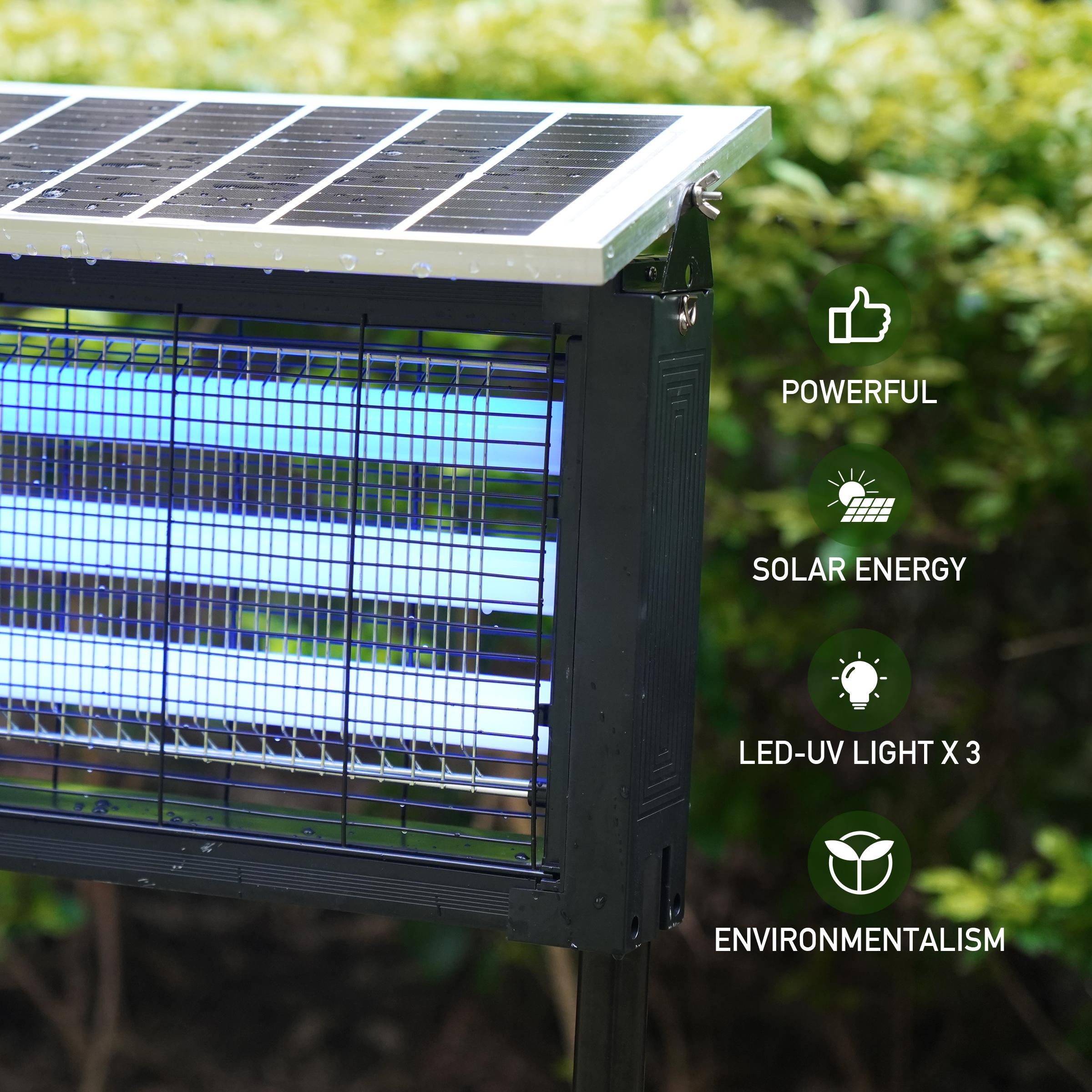 HYKOONT Solar LED Outdoor Insect Zapper - 3500V Triple Tube, Dusk-to-Dawn UV-C, Mosquito Trap Killer, LED Mosquito Trap, Home Pest Control, Flying Insect Control for Summer Gardens