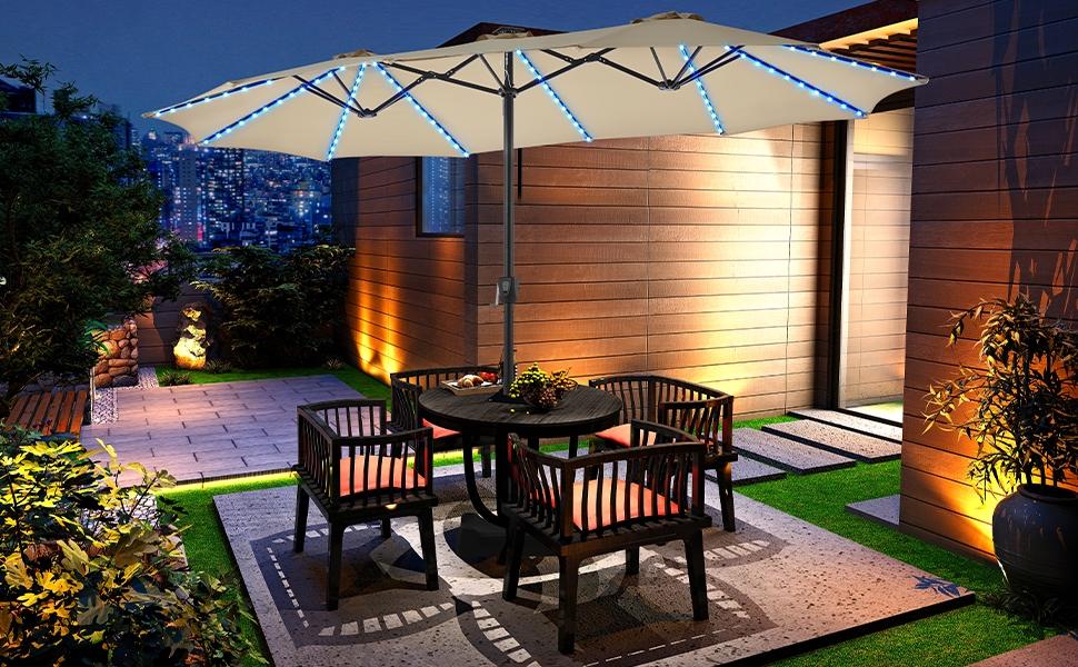 【RGB Lights】Yaheetech 13/15ft Massive 12-Mode Color-Changing Solar Patio Umbrella UV & Weather Resistant with Multi-Mode LED Lights Strips and Base Stand Triple-Vented Outdoor Umbrella,home decor,camping essentials 【RGB Lights】Yaheetech 13/15ft Massive 12-Mode Color-Changing Solar Patio Umbrella UV & Weather Resistant with Multi-Mode LED Lights Strips and Base Stand Triple-Vented Outdoor Umbrella,home decor,camping essentials