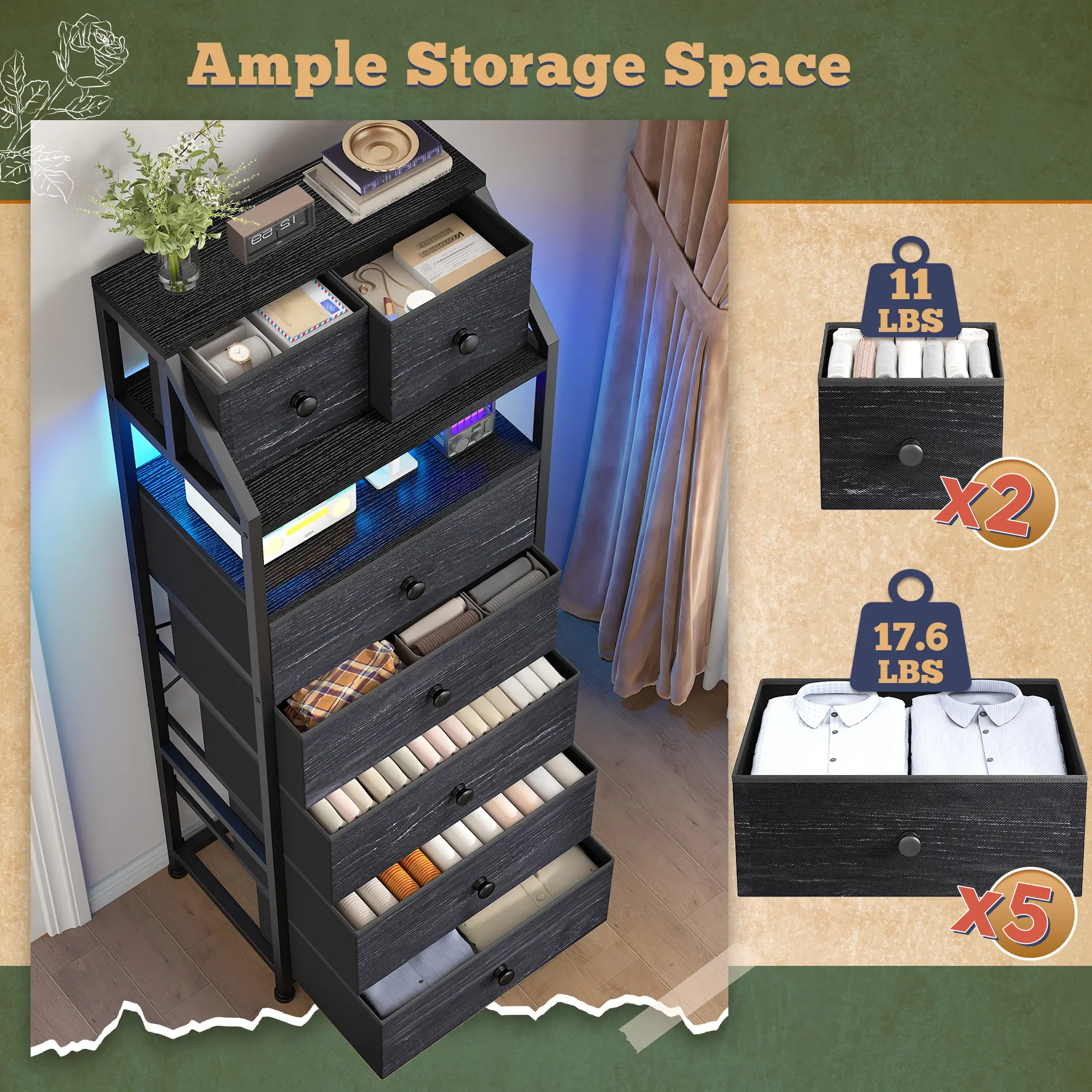 Tall Dresser with 16 Fabric Drawers - Modern Storage