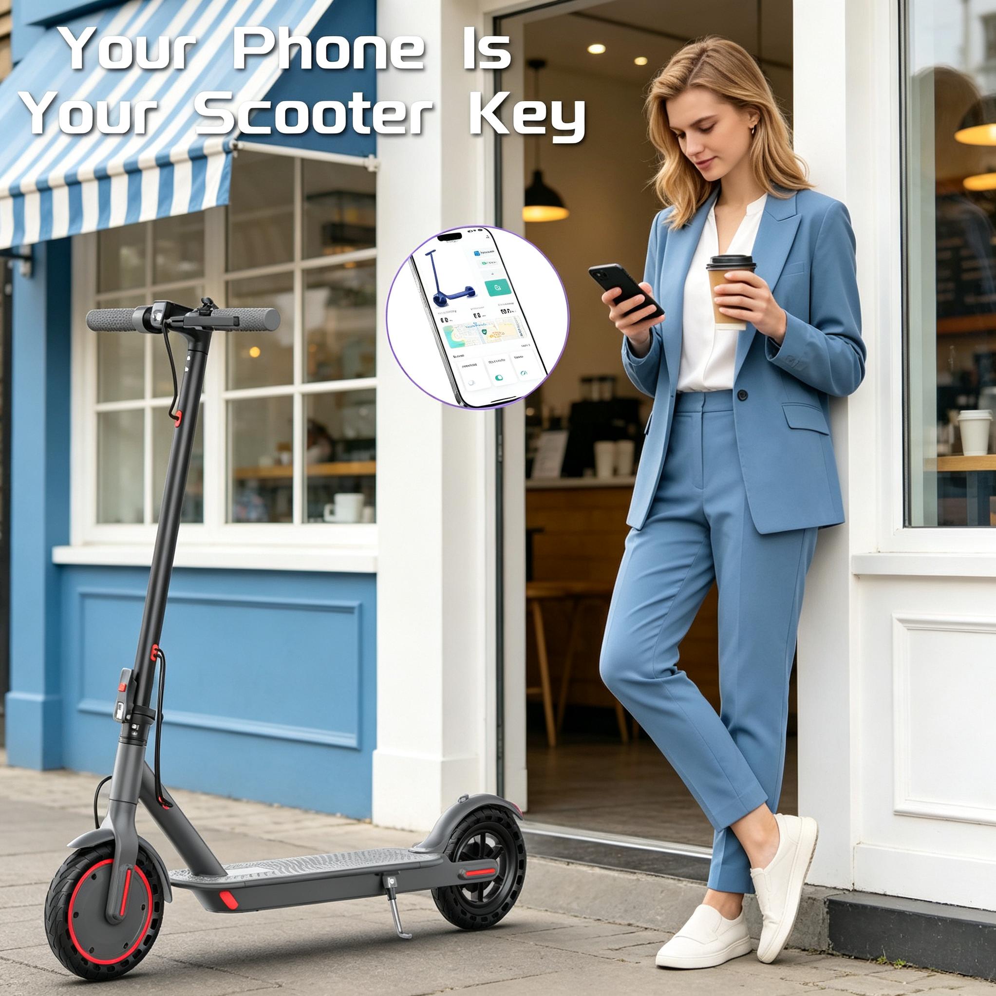 Electric Scooter - 350W Motor, 19 mph Top Speed, 15 mi Range, 8.5 in Honeycomb Solid Tires, Dual Braking System, Smart App Control, Multifunctional Alloy Build, Eco-Friendly Travel for Commuters & Students, foldable adult scooter.