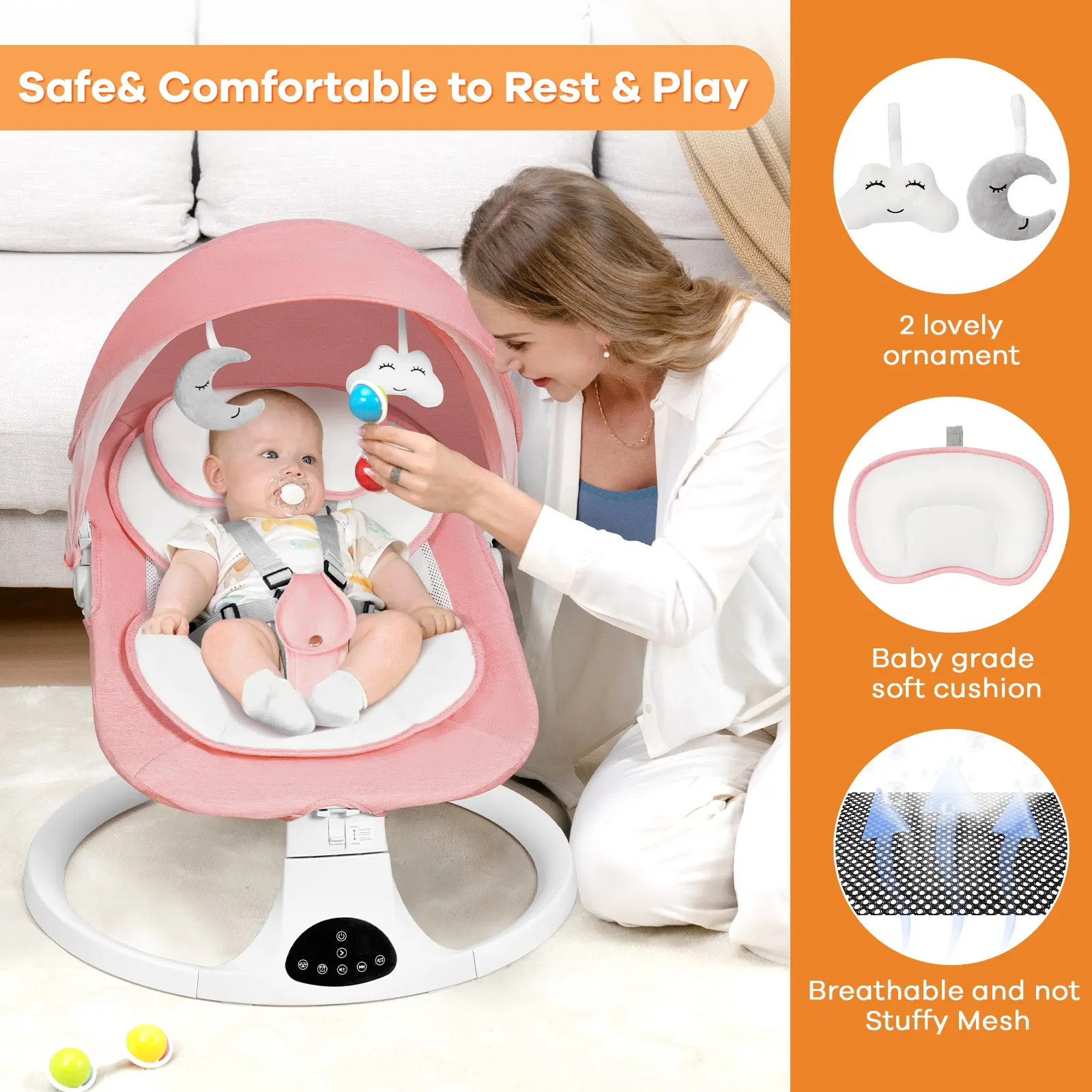 🎁 Rebajas de liquidación 💨 Silla de mecer eléctrica para bebés, con 5 velocidades de balanceo y 10 canciones de cuna, compatible con reproducción de música por Bluetooth y control remoto, y respaldo de ángulo ajustable