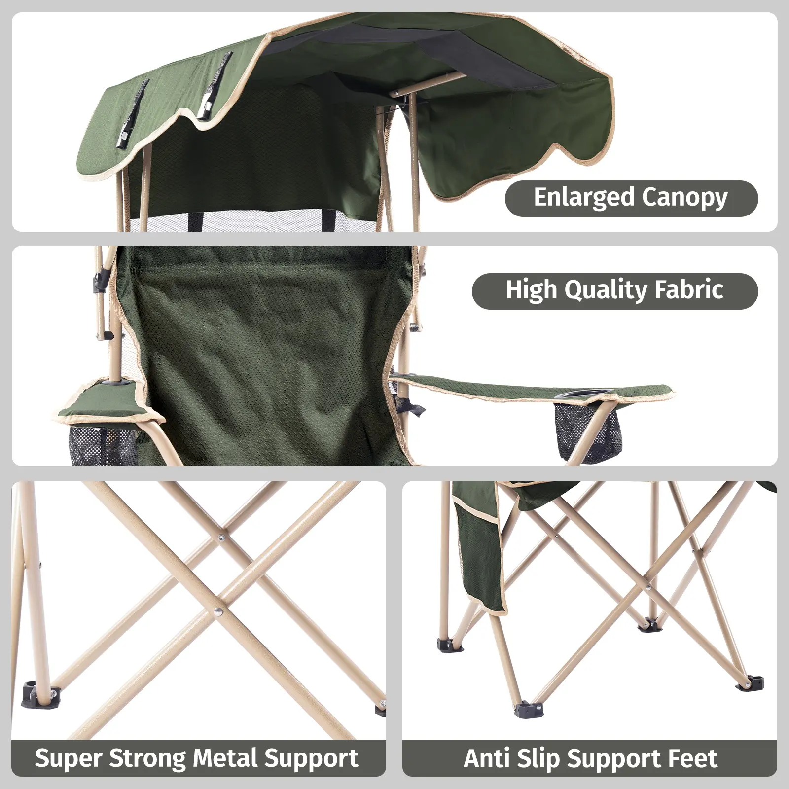 🎁 Oferta por tiempo limitado 💨 Silla de camping espaciosa y recientemente mejorada (con parasol plegable) que incluye portavasos dobles y una bolsa de almacenamiento.