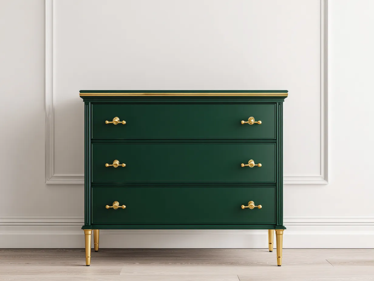 Kommode 110x45x88 cm - dunkelgrün und gold - 3 Schubladen für Schlafzimmer