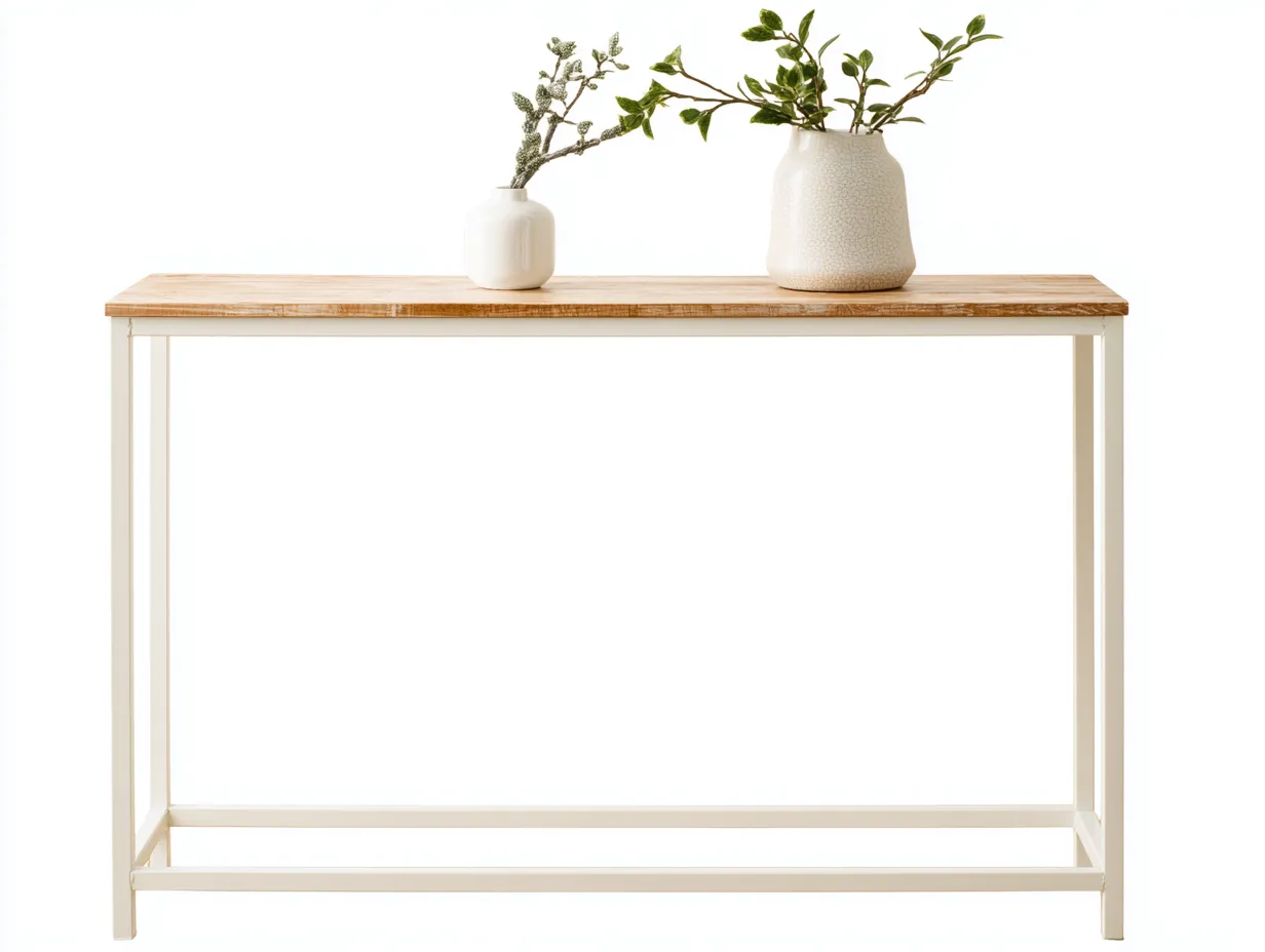 Ablagetisch mit weißer Platte und hellem Holzgestell 118x35x78 cm - Weiß und Naturholz - für Wohnzimmer