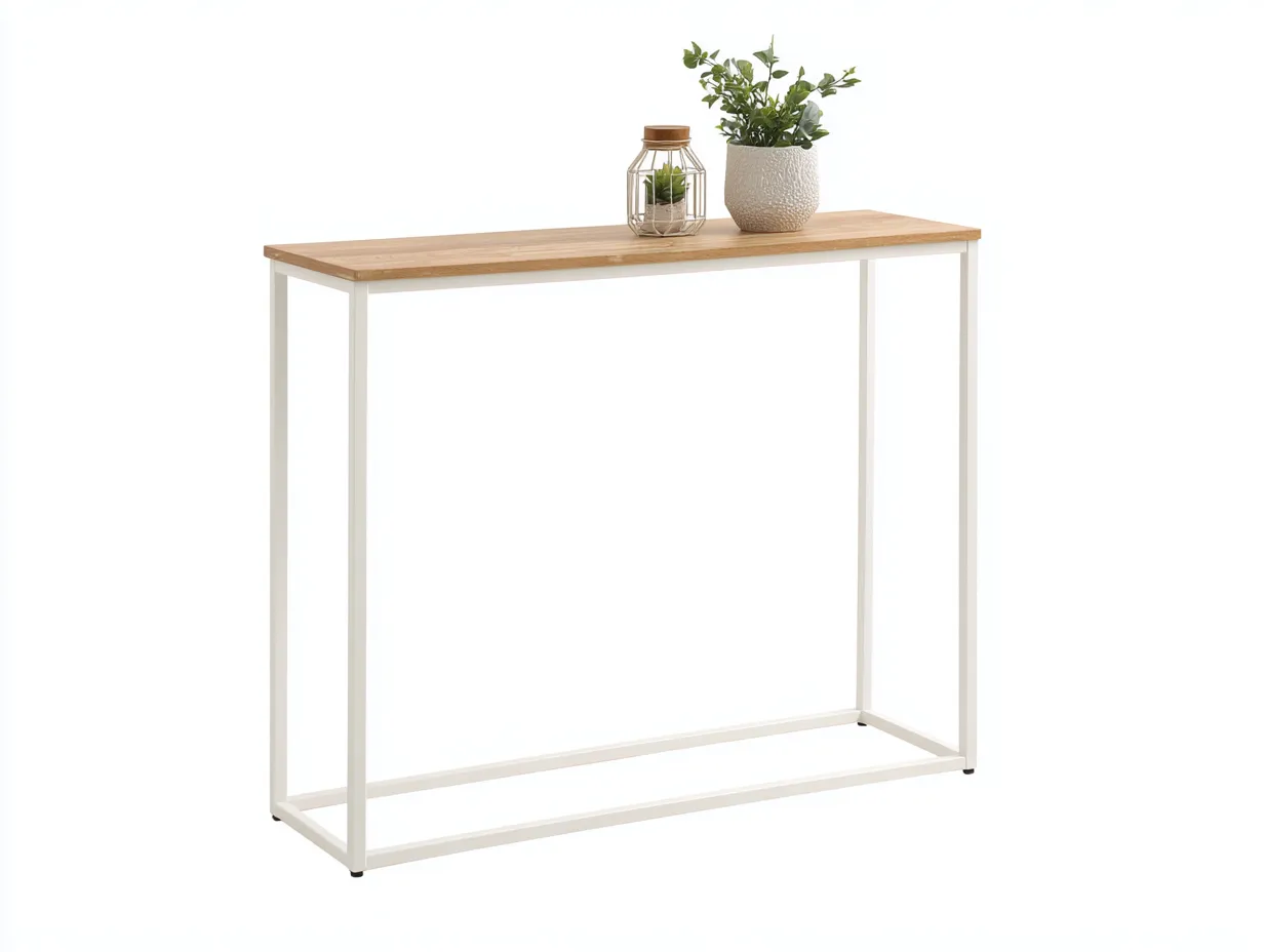 Ablagetisch mit weißer Platte 110x35x76 cm - Weiß und Naturholz - für Wohnzimmer
