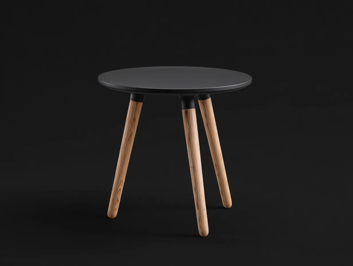 Beistelltisch rund 50x50x55 cm - schwarz und naturholz - dreibeinig für Wohnzimmer
