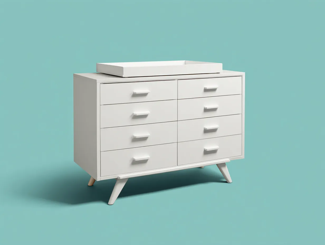 Kommode 120x46x92 cm - weiß - 8 Schubladen mit schlichtem Aufsatz für Schlafzimmer