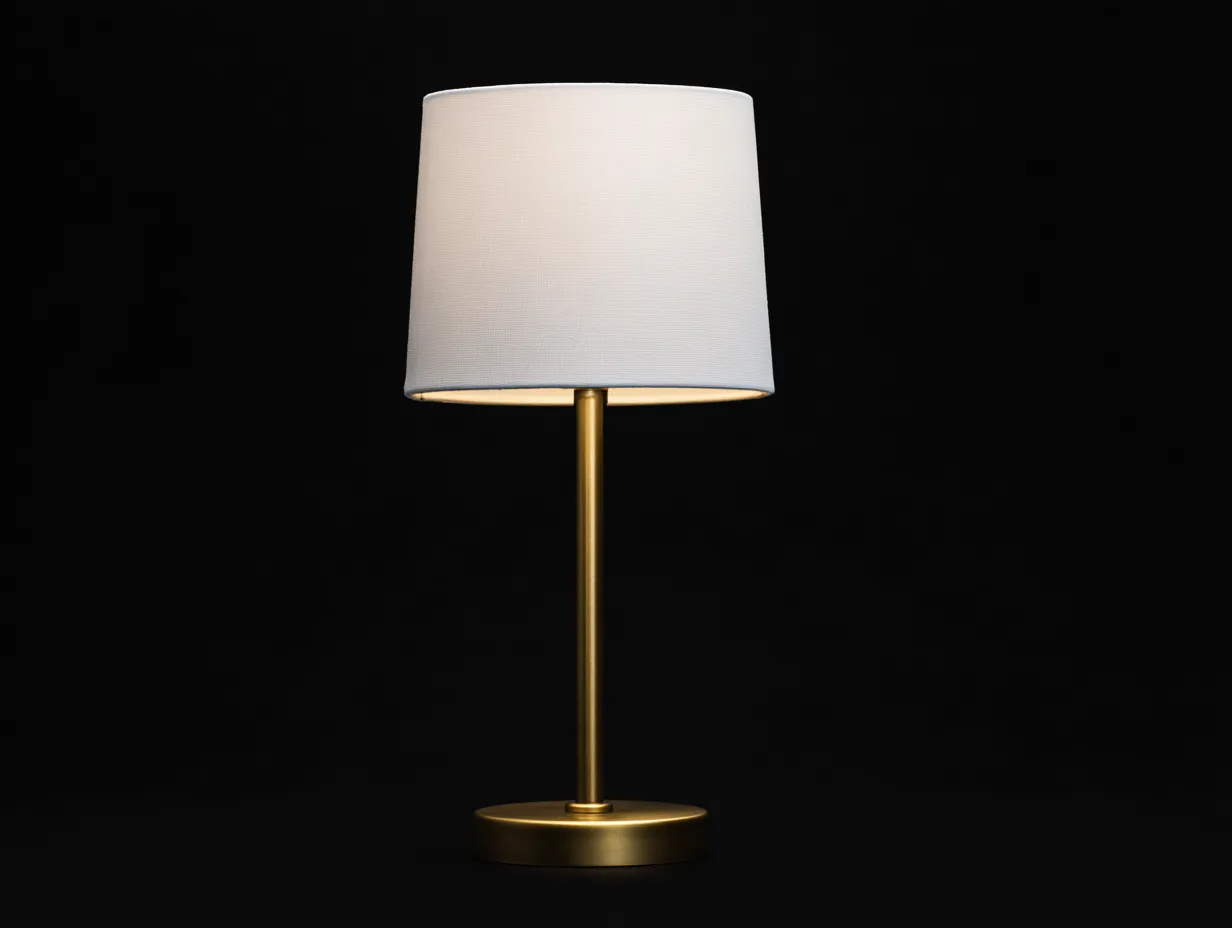 Tischlampe mit hohem Stoffschirm 27x27x50 cm - Weiß und Messing - für Schreibtisch