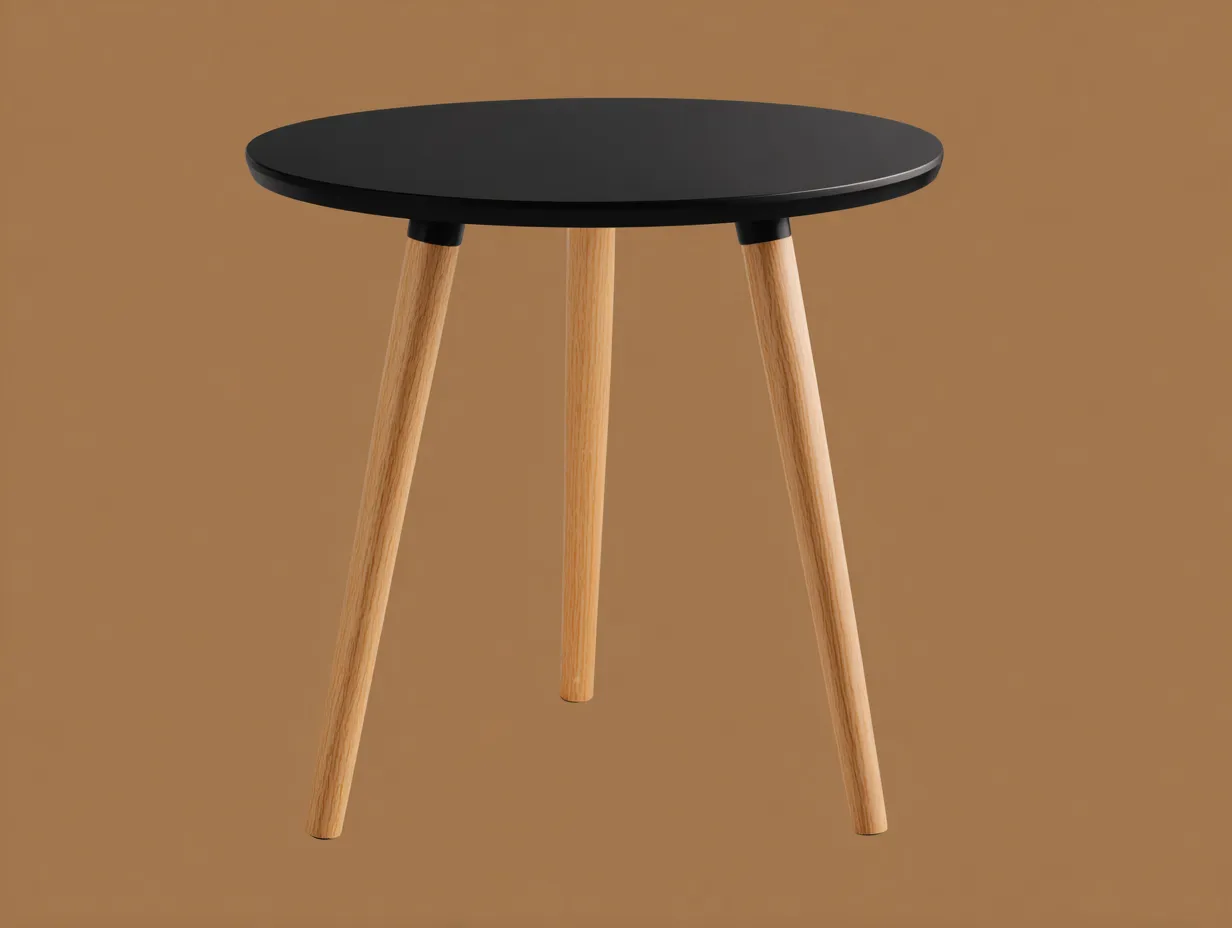 Beistelltisch rund 52x52x57 cm - schwarz und holzfarben - minimalistischer Stil für Wohnzimmer