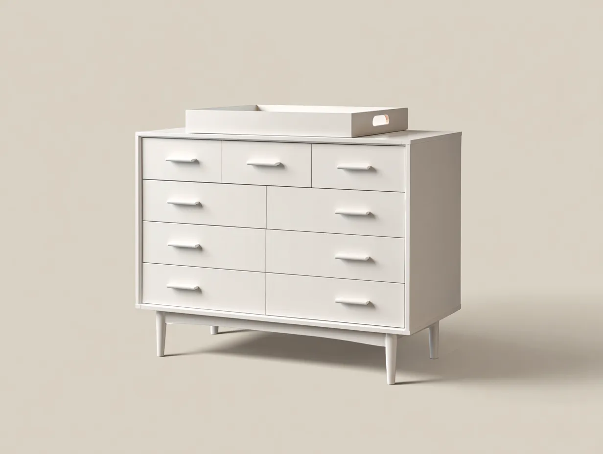 Kommode 118x45x96 cm - cremeweiß - 9 Schubladen mit Aufsatz für Schlafzimmer