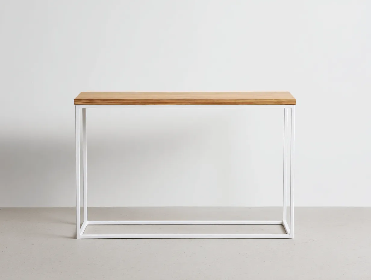 Ablagetisch mit Holzplatte und weißem Rahmen 115x34x76 cm - Naturholz und Weiß - für Wohnzimmer