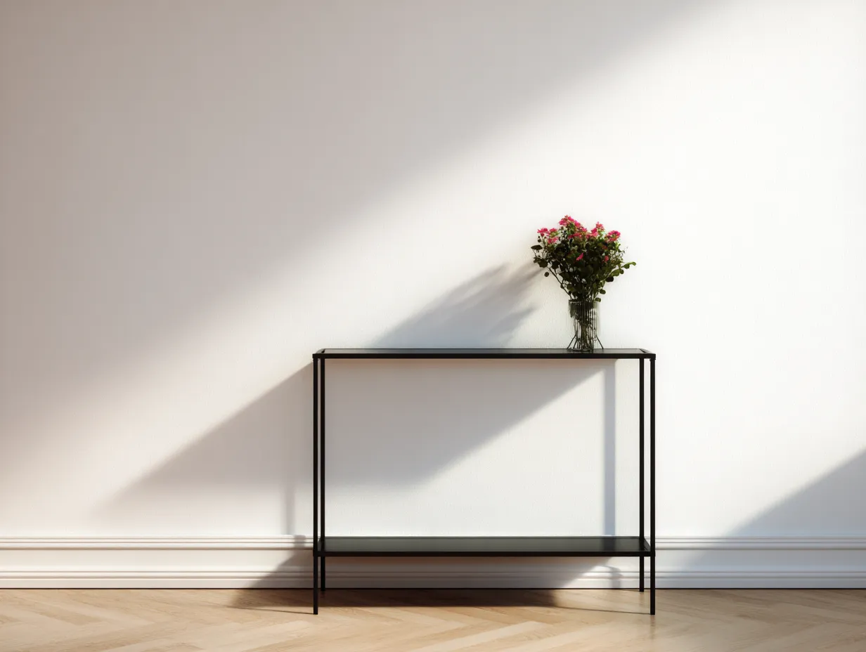 Ablagetisch mit Glasplatte 130x35x74 cm - Schwarz und Transparent - schmal für Wohnzimmer