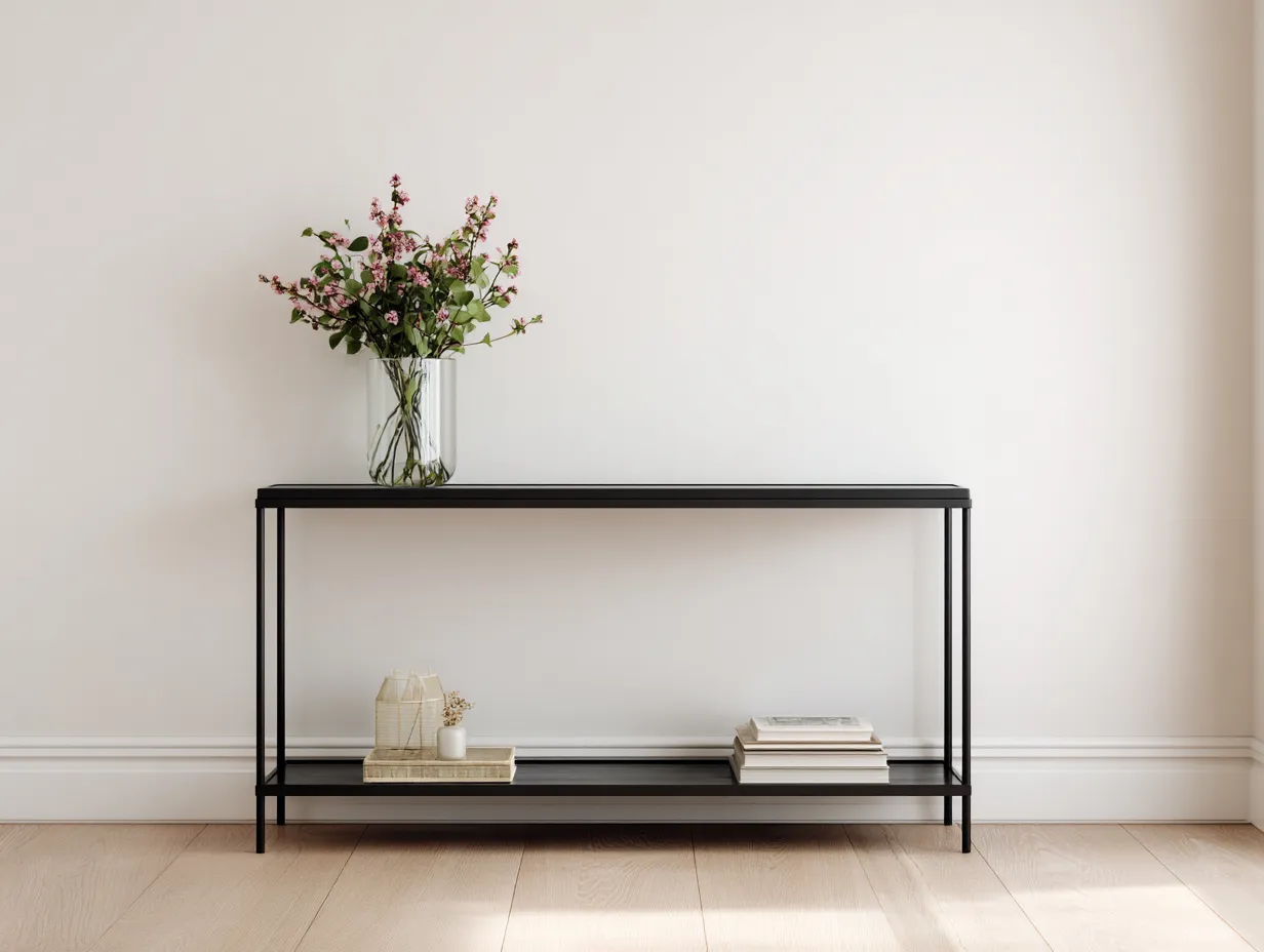 Ablagetisch mit dunkler Glasoptik 155x38x77 cm - Schwarz und Rauchglas - für Wohnzimmer
