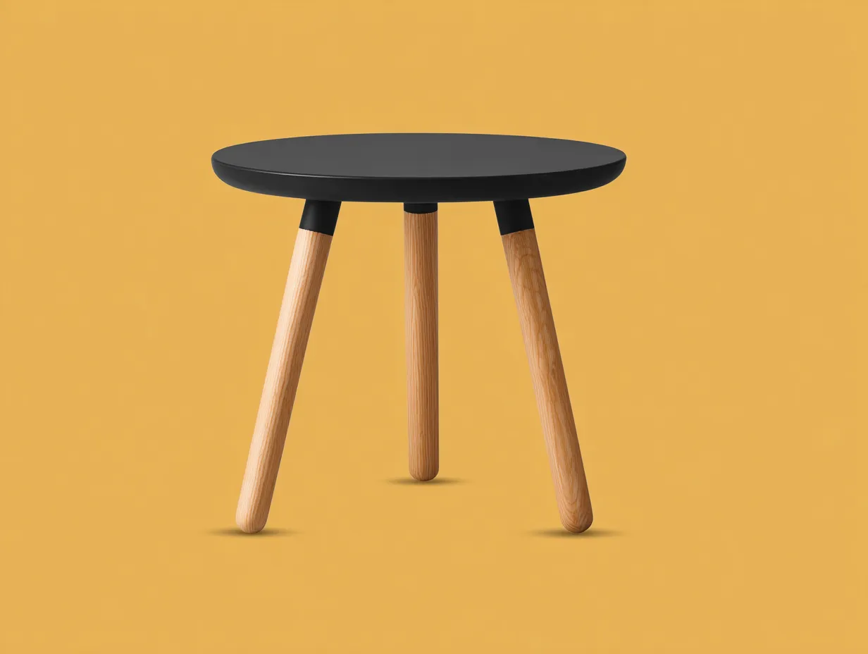 Beistelltisch rund 50x50x54 cm - schwarz und eiche hell - kompakte Form für Wohnzimmer
