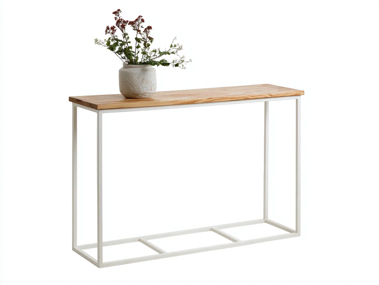 Ablagetisch mit heller Holzbeinkonstruktion 95x35x75 cm - Weiß und Naturholz - für Wohnzimmer