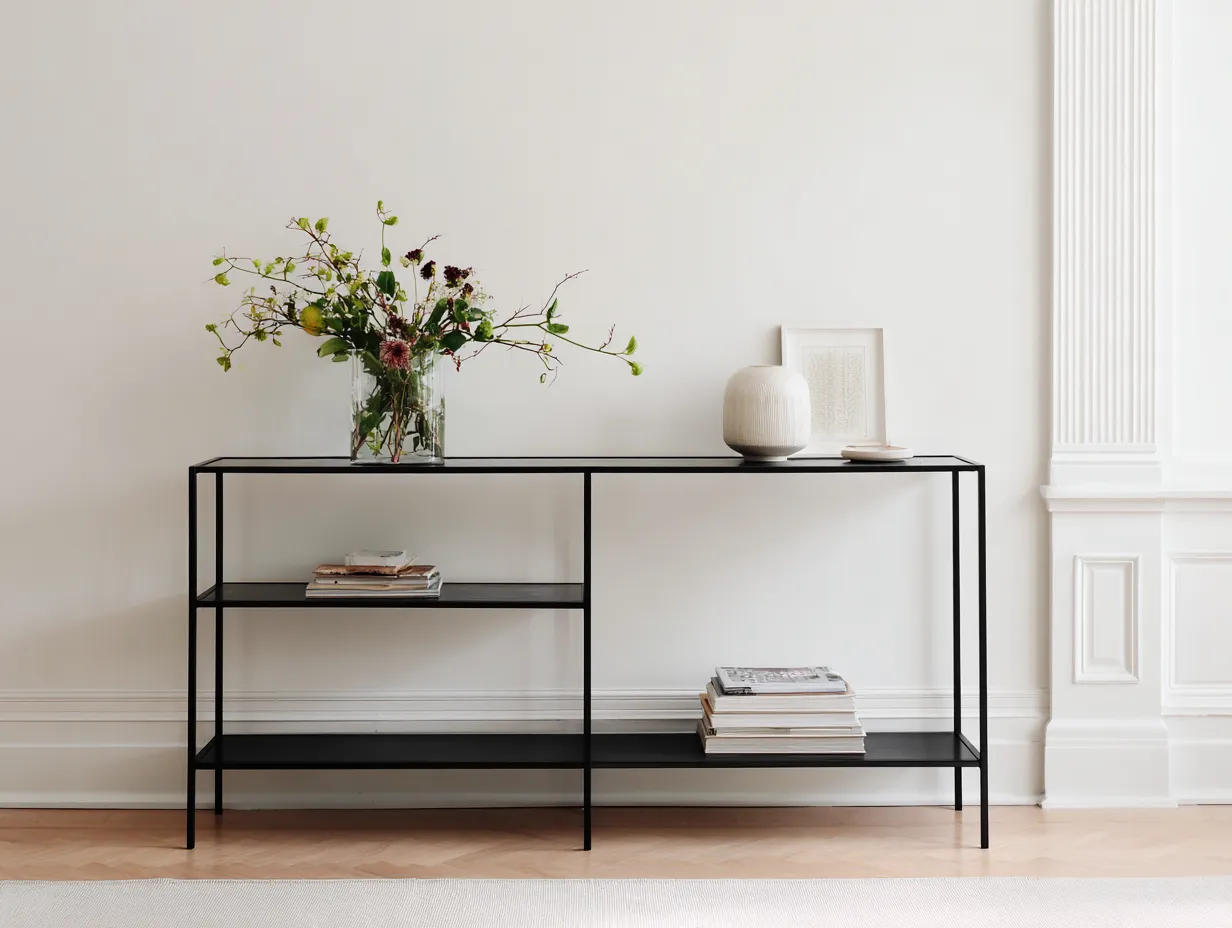 Ablagetisch mit Metallgestell 160x40x78 cm - Schwarz und Glas - für Wohnzimmer