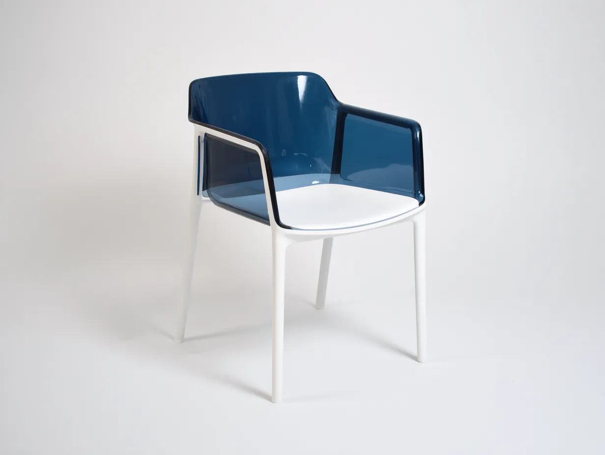 Esszimmerstuhl Kunststoff 59x56x79 cm - weiß und blau - transparente Armlehne für Esszimmer