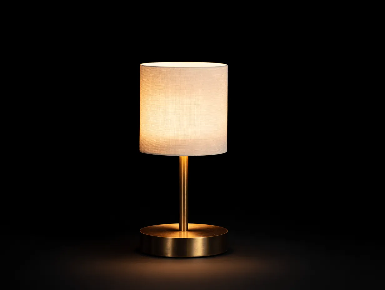 Tischlampe mit Stoffschirm 28x28x48 cm - Beige und Messing - für Arbeitszimmer