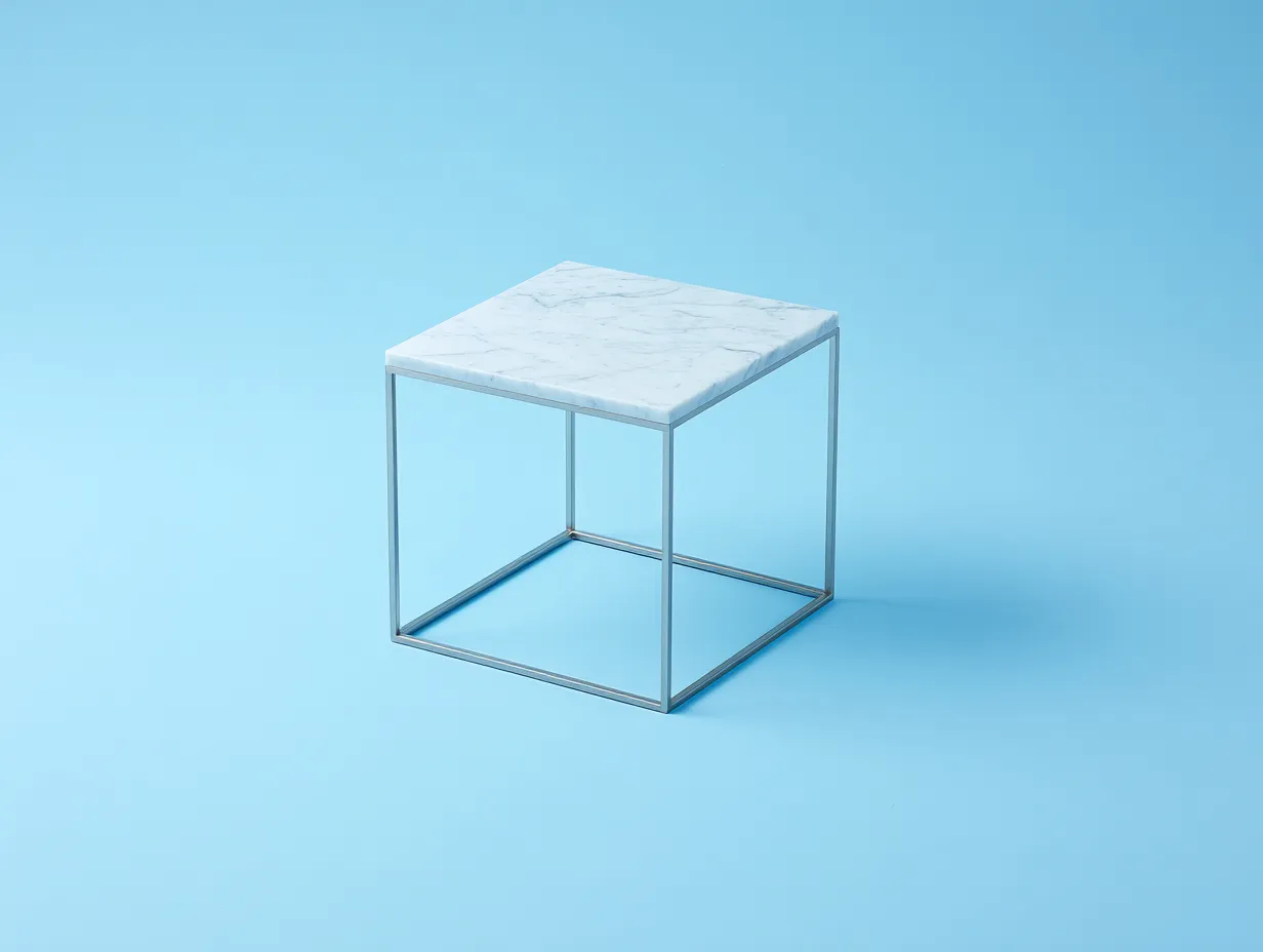 Beistelltisch quadratisch 45x45x48 cm - weiß marmoriert und chrom - Metallrahmen für Wohnzimmer