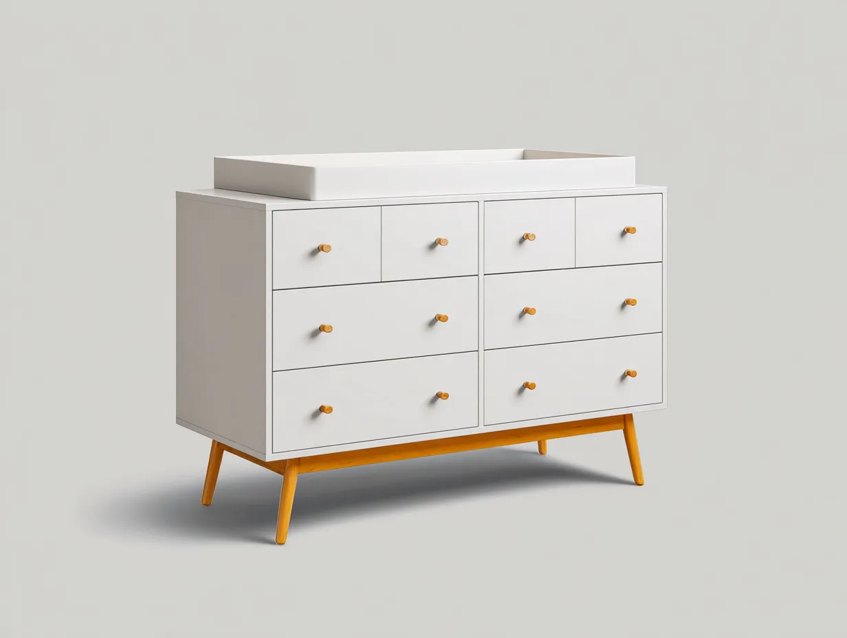 Kommode 125x48x95 cm - weiß und honigbraun - 8 Schubladen mit Aufsatz für Schlafzimmer