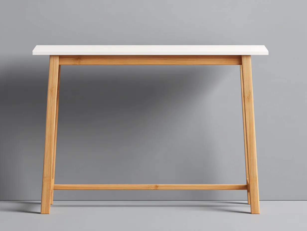 Ablagetisch mit weißem Metallrahmen 145x36x78 cm - Naturholz und Weiß - für Wohnzimmer