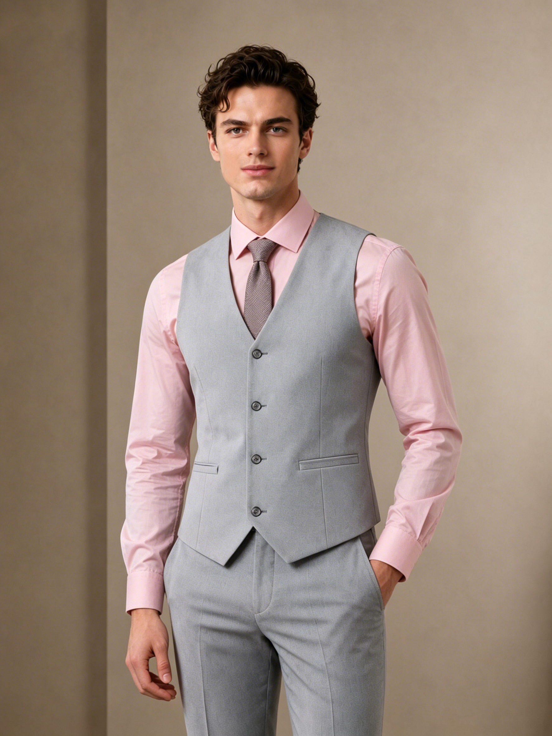 Light Gray Solid Suit Vest-Bellvero