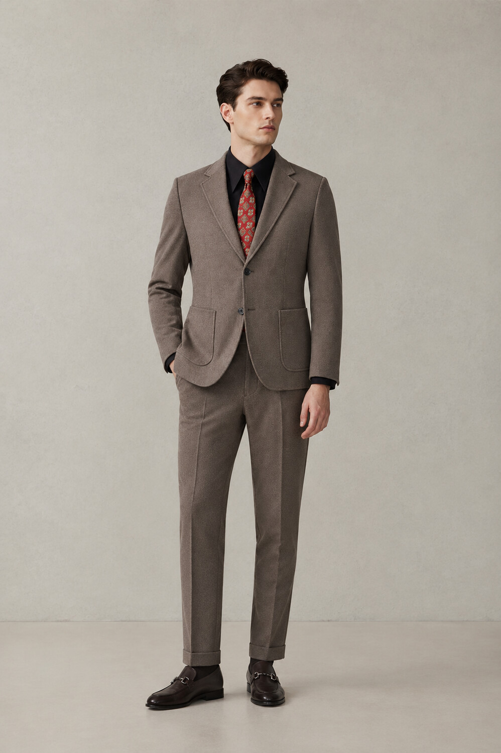 Brown Solid Suit Jacket-Bellvero