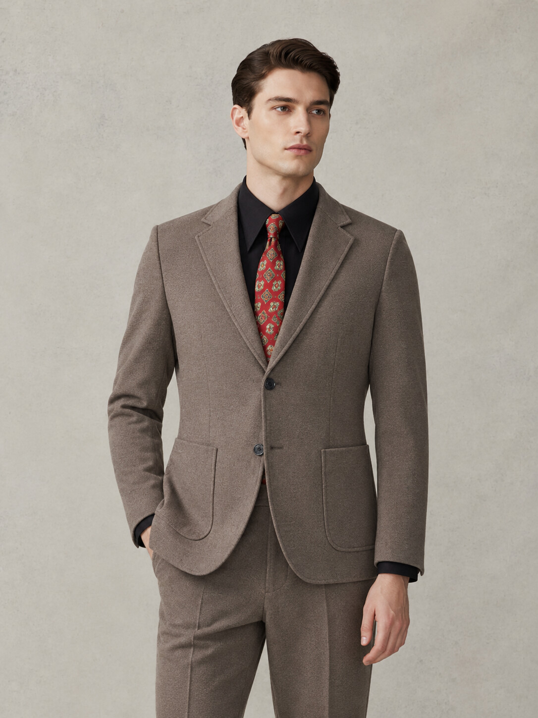 Brown Solid Suit Jacket-Bellvero