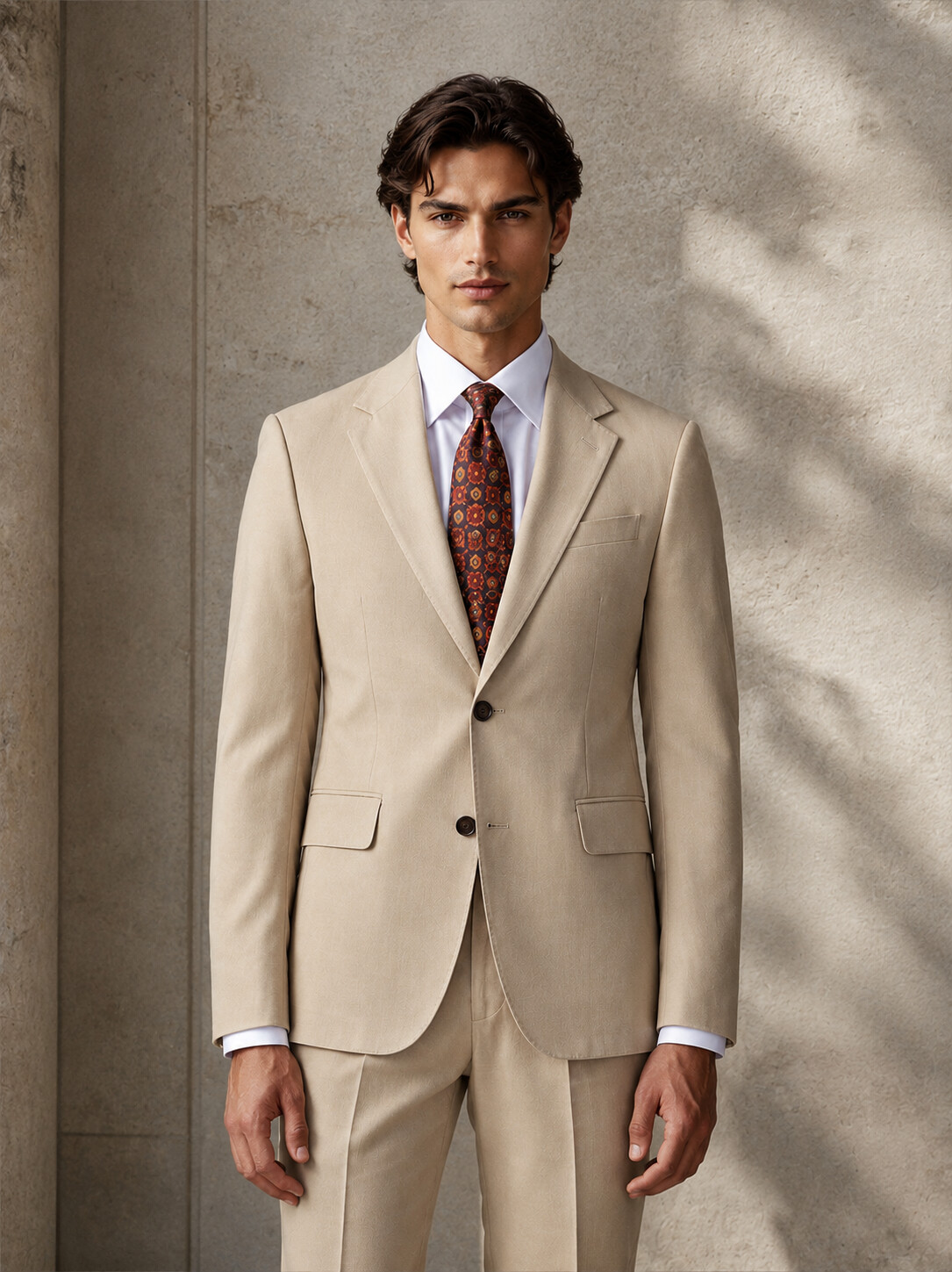 Essential Beige Wool Blend Suit Jacket-Bellvero