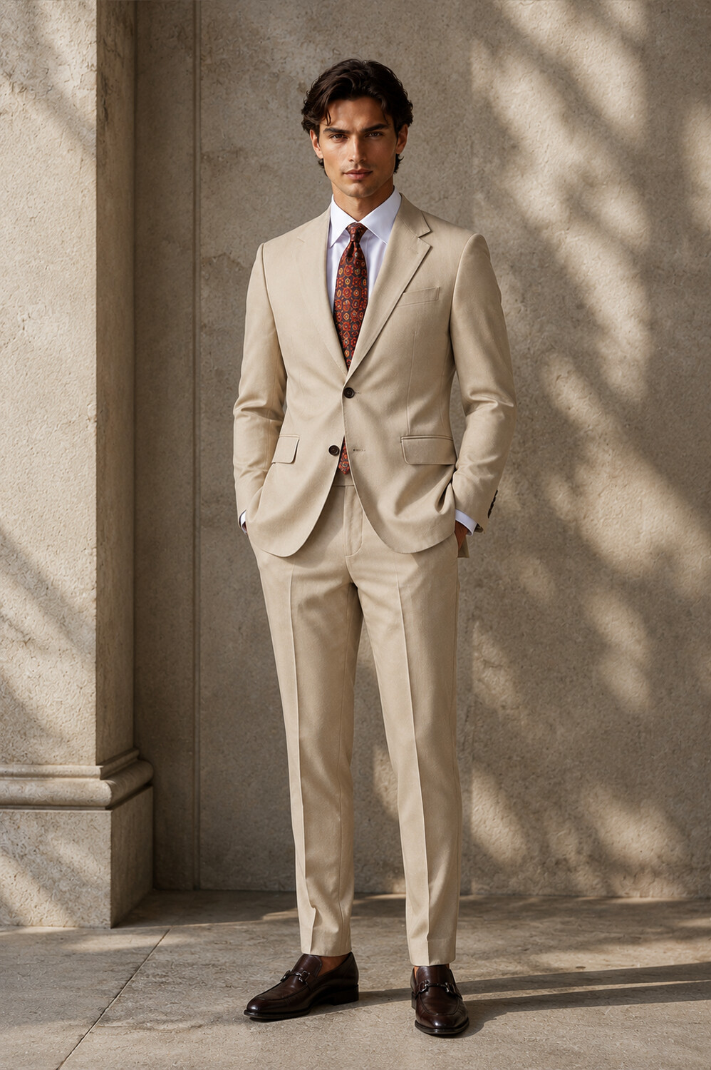 Essential Beige Wool Blend Suit Jacket-Bellvero