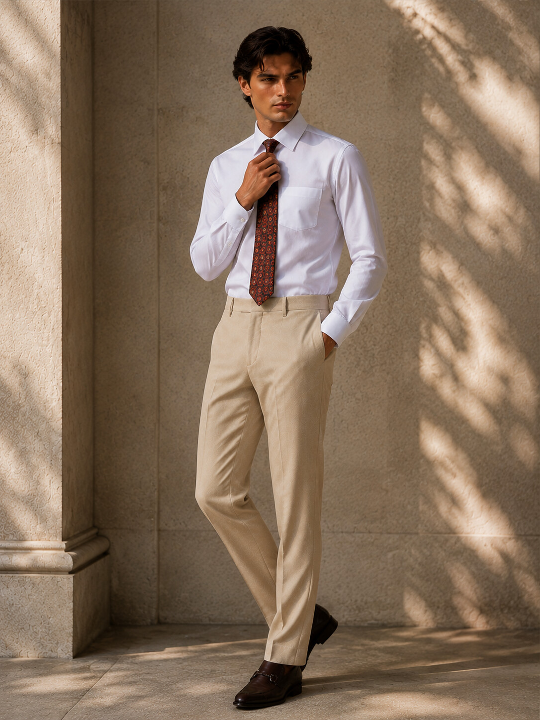Essential Beige Wool Blend Suit Pants-Bellvero